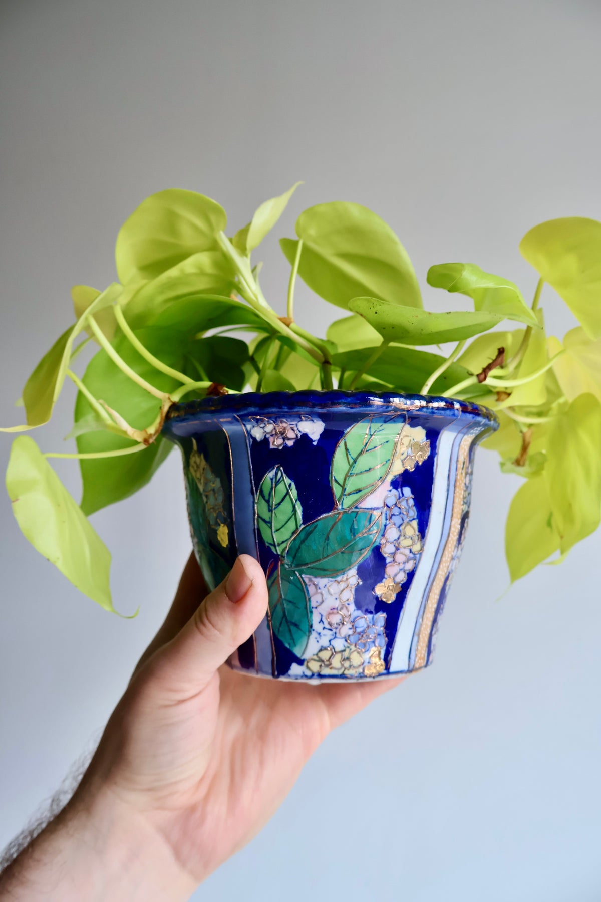 Vintage Chinese Porcelain Planter with Live Neon Pothos