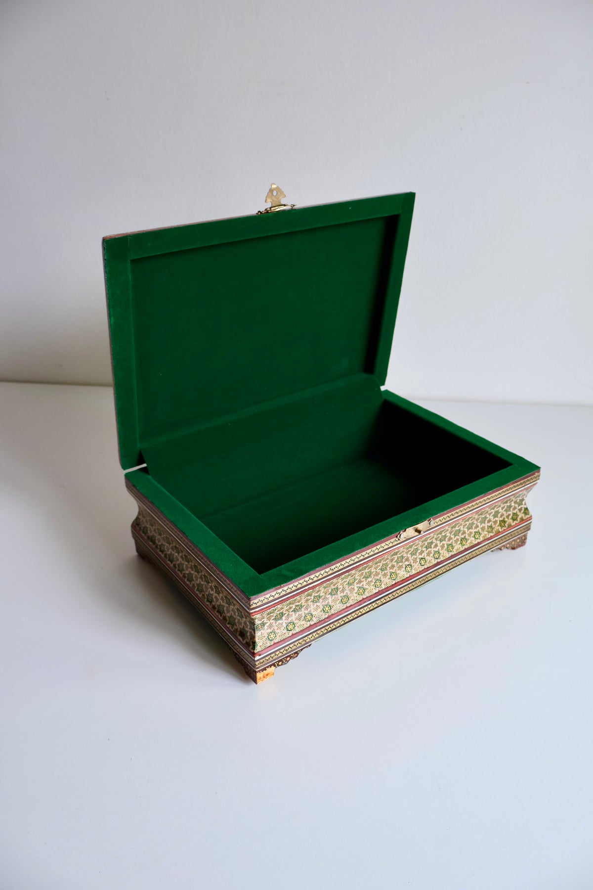 Vintage Persian Khatam Kari Jewelry Box with Painted Lid