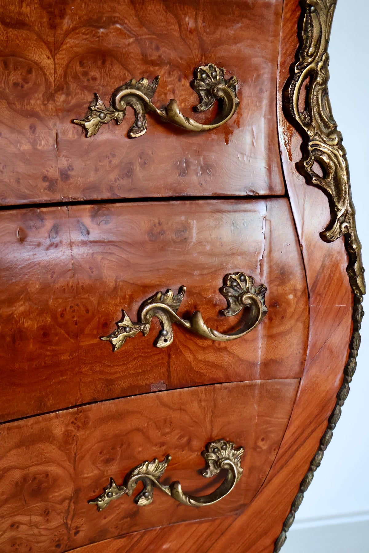 Vintage Louis XV–Style Bombé Chest of Drawers with Black Marble Top