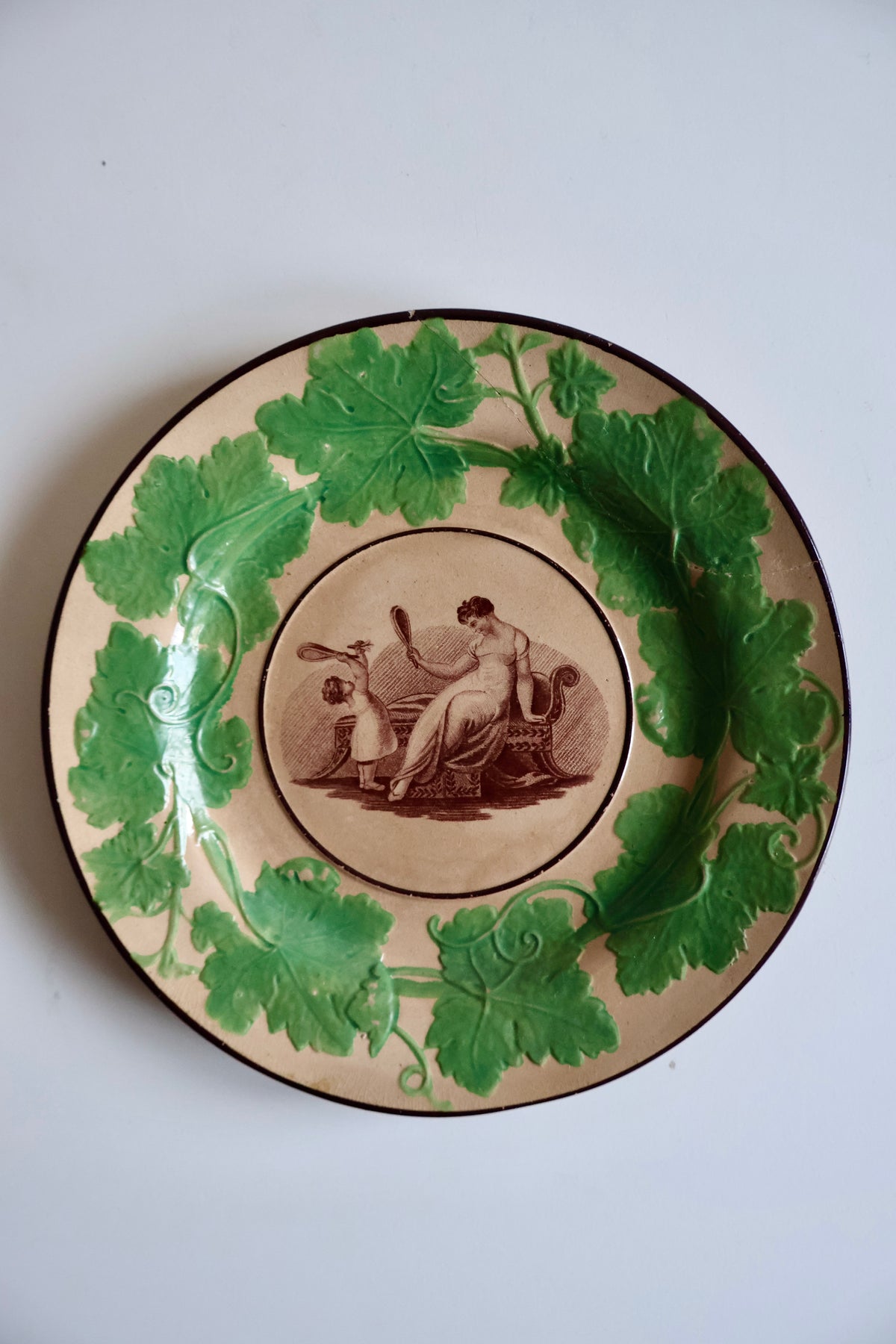 Antique English Regency Drabware Plate – Mother & Child, c. 1815