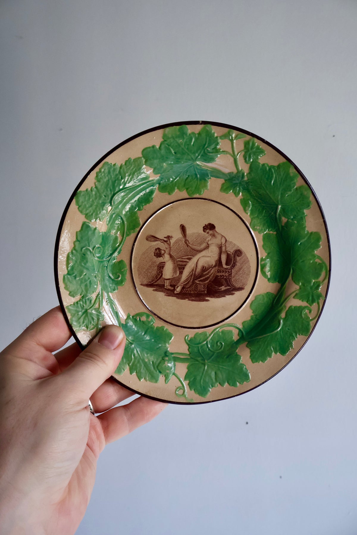 Antique English Regency Drabware Plate – Mother & Child, c. 1815