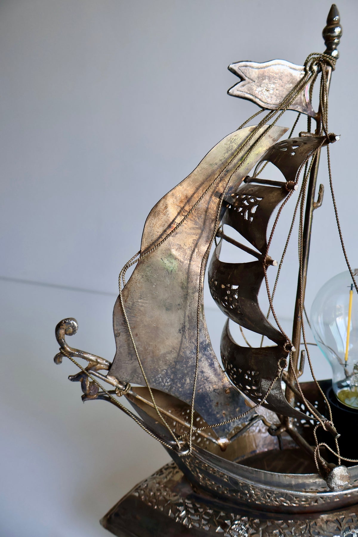 Vintage Ornate Metal Sailing Ship Table Lamp