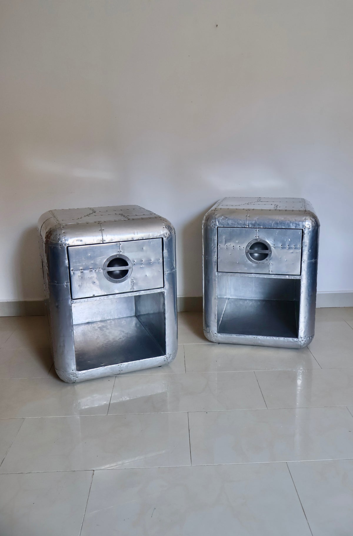 Pair of Restoration Hardware Blackhawk Aviator Side Tables