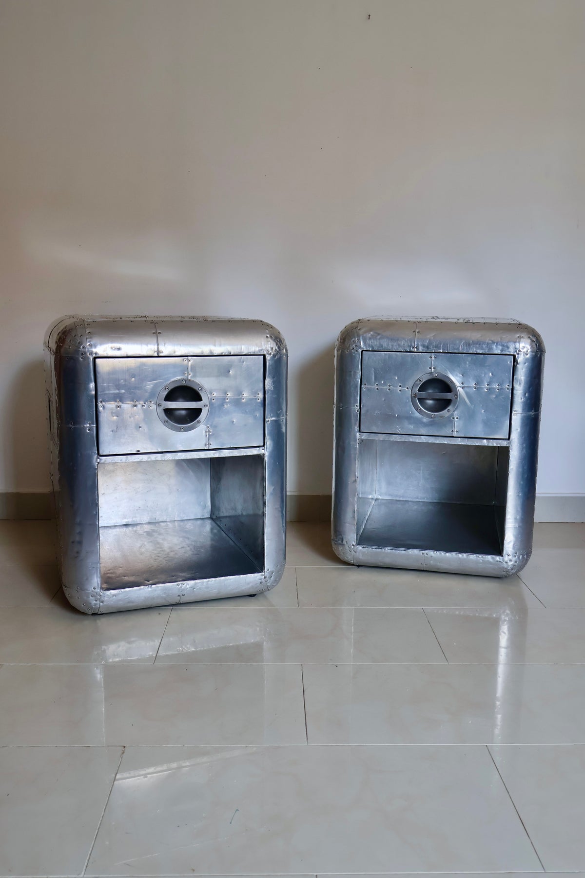 Pair of Restoration Hardware Blackhawk Aviator Side Tables