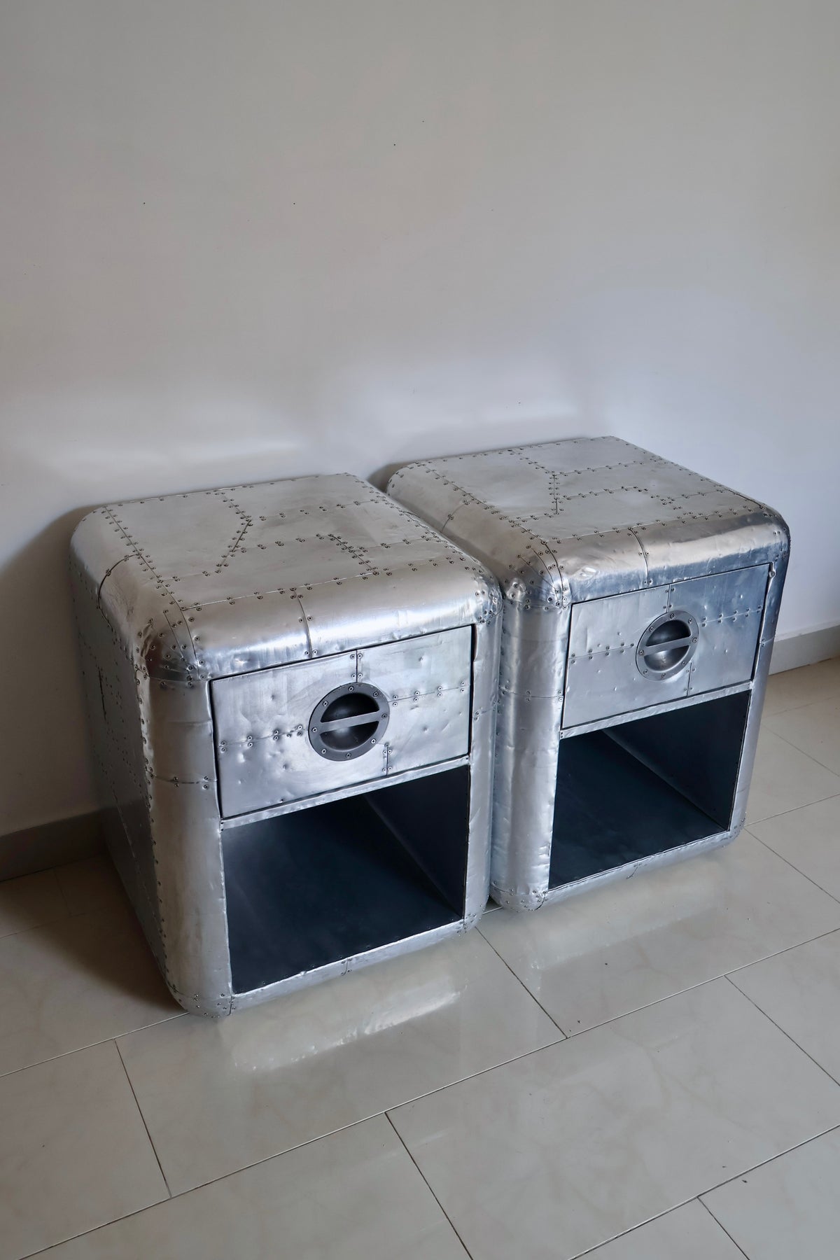 Pair of Restoration Hardware Blackhawk Aviator Side Tables