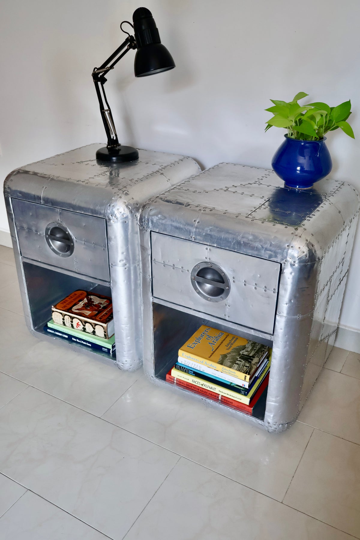 Pair of Restoration Hardware Blackhawk Aviator Side Tables