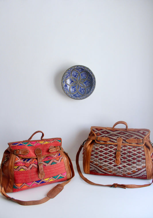 Moroccan Leather and Handwoven Kilim Weekender Bags