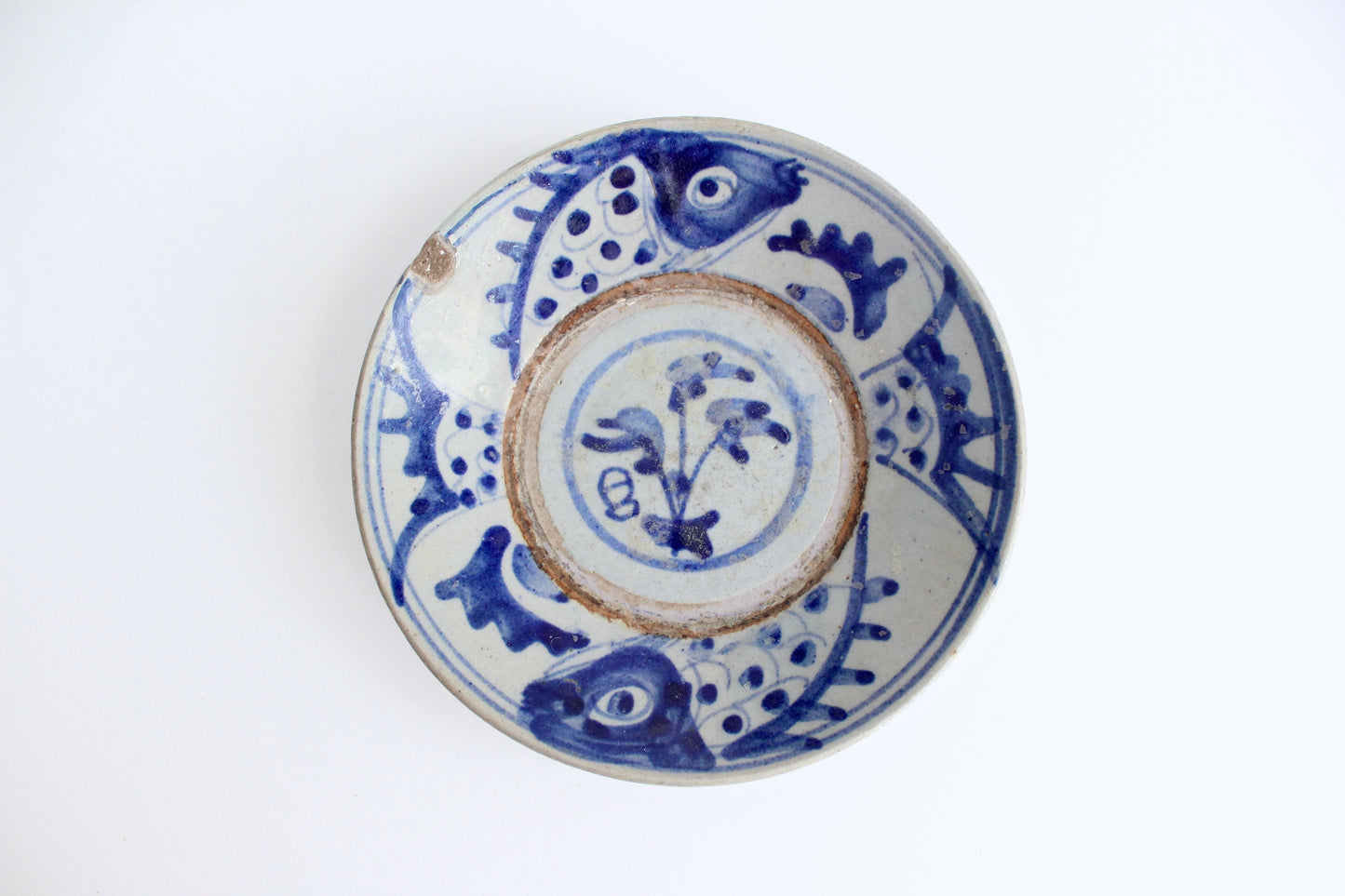 Small Antique Chinese Plate with Bamboo Stand