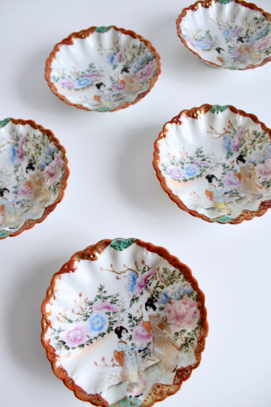Antique Handpainted Kutani Porcelain Serving Bowls Set of 5