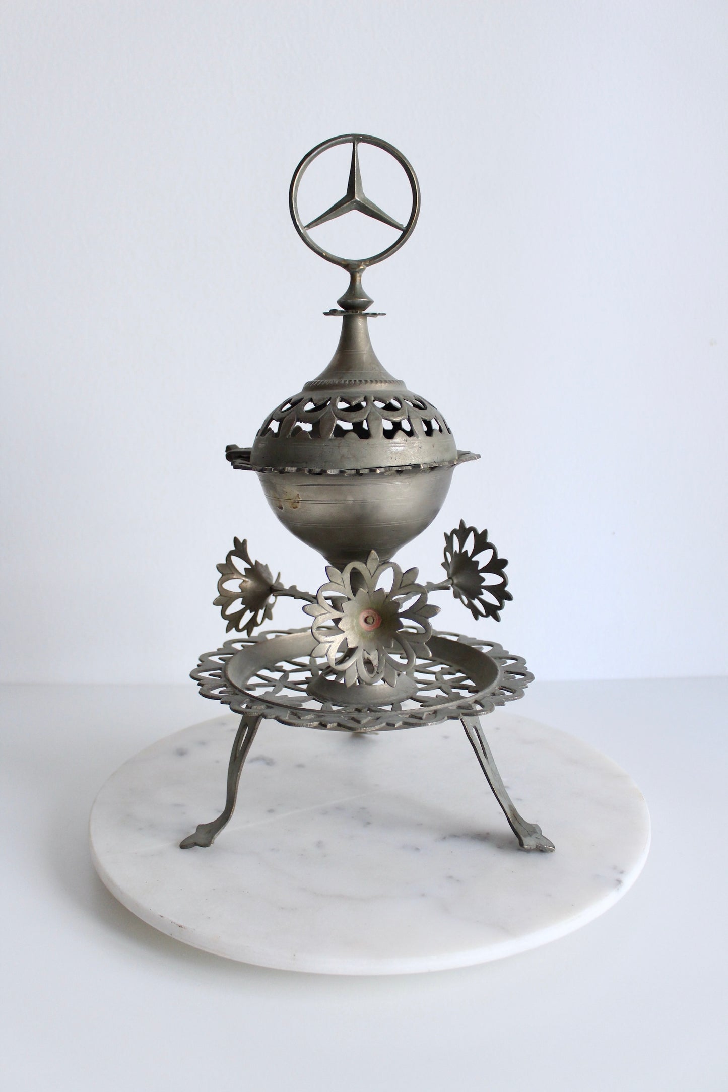 Vintage Folk Art Mubkhar with Mercedes Benz Hood Ornament
