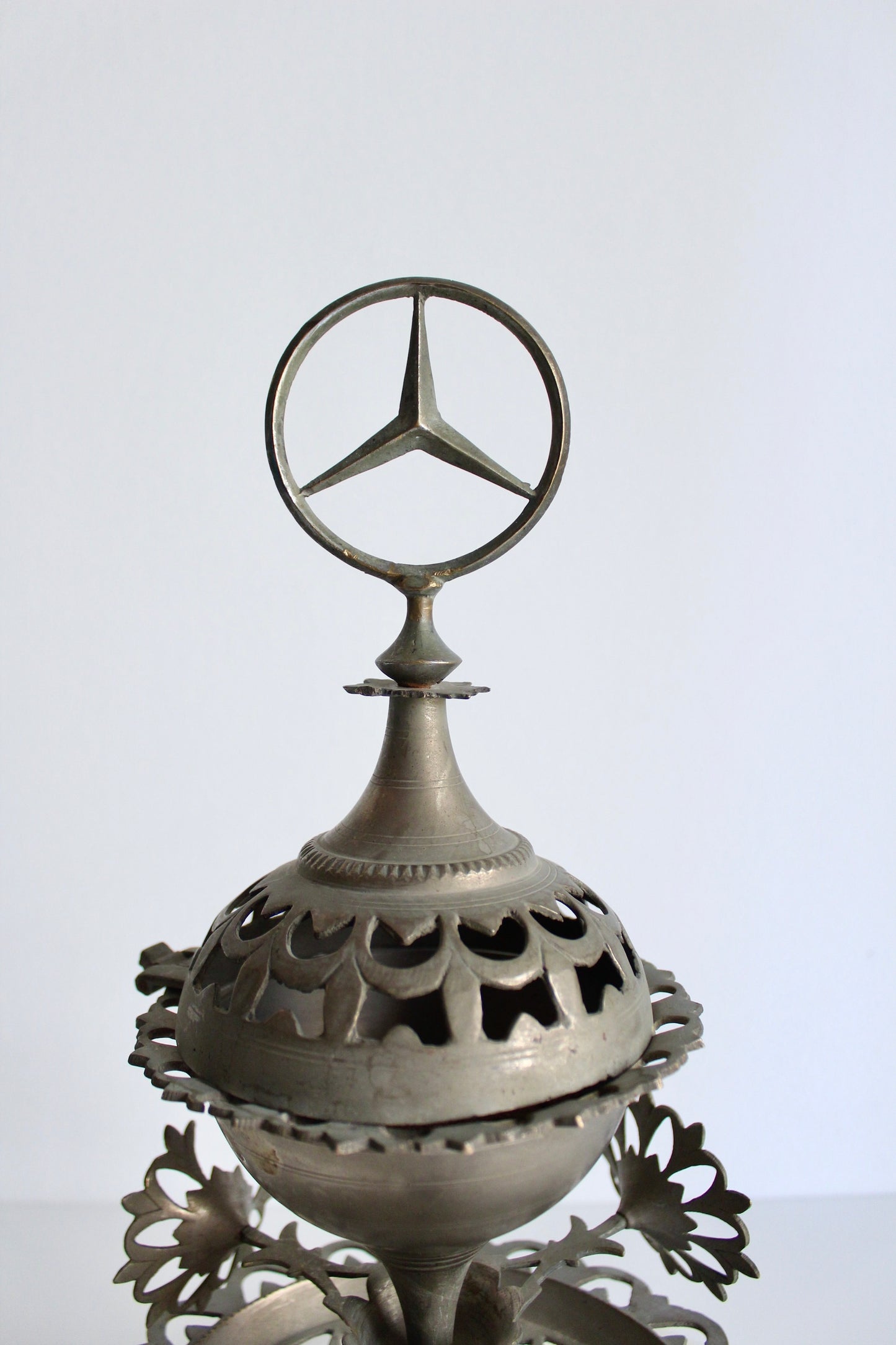 Vintage Folk Art Mubkhar with Mercedes Benz Hood Ornament