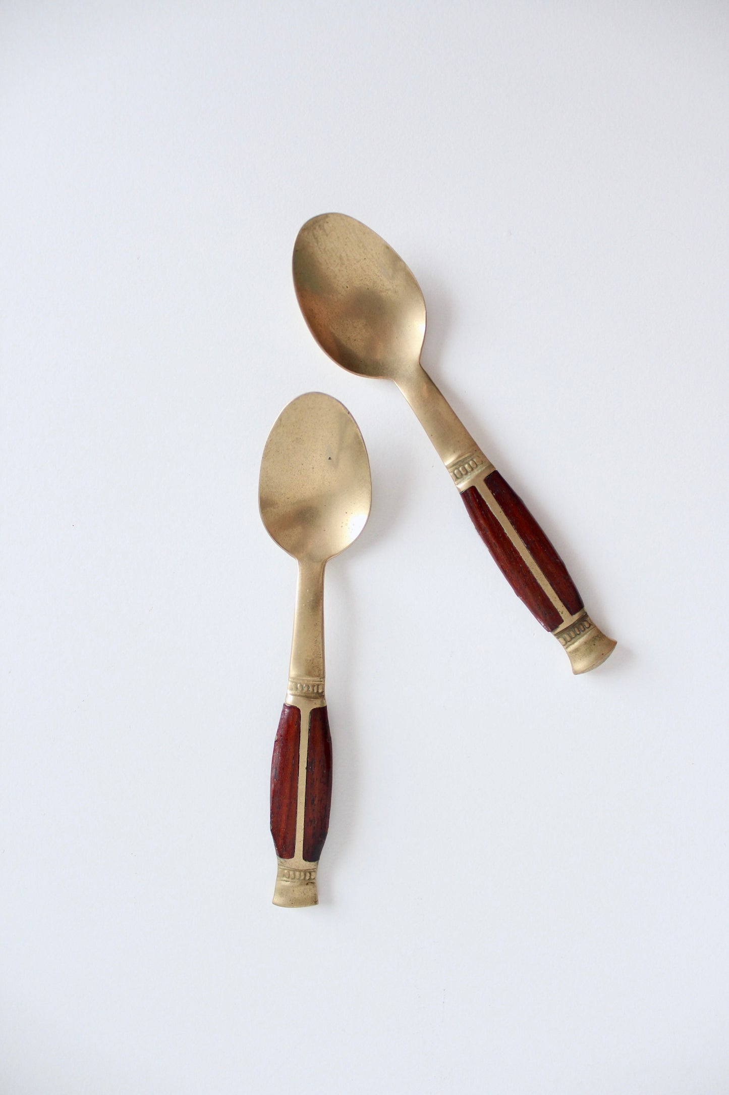 Handmade Antique Teak and Brass Tea Spoons - Thailand