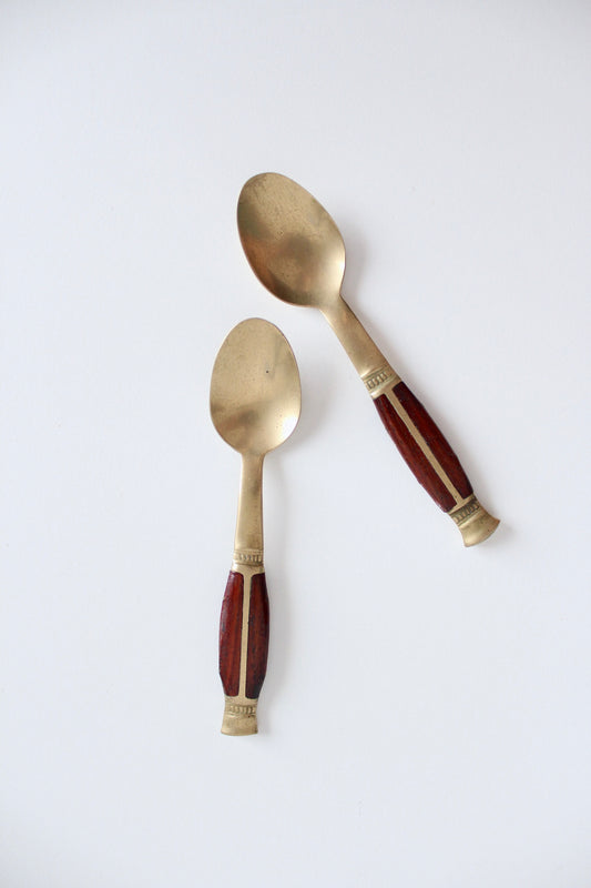 Handmade Antique Teak and Brass Tea Spoons - Thailand