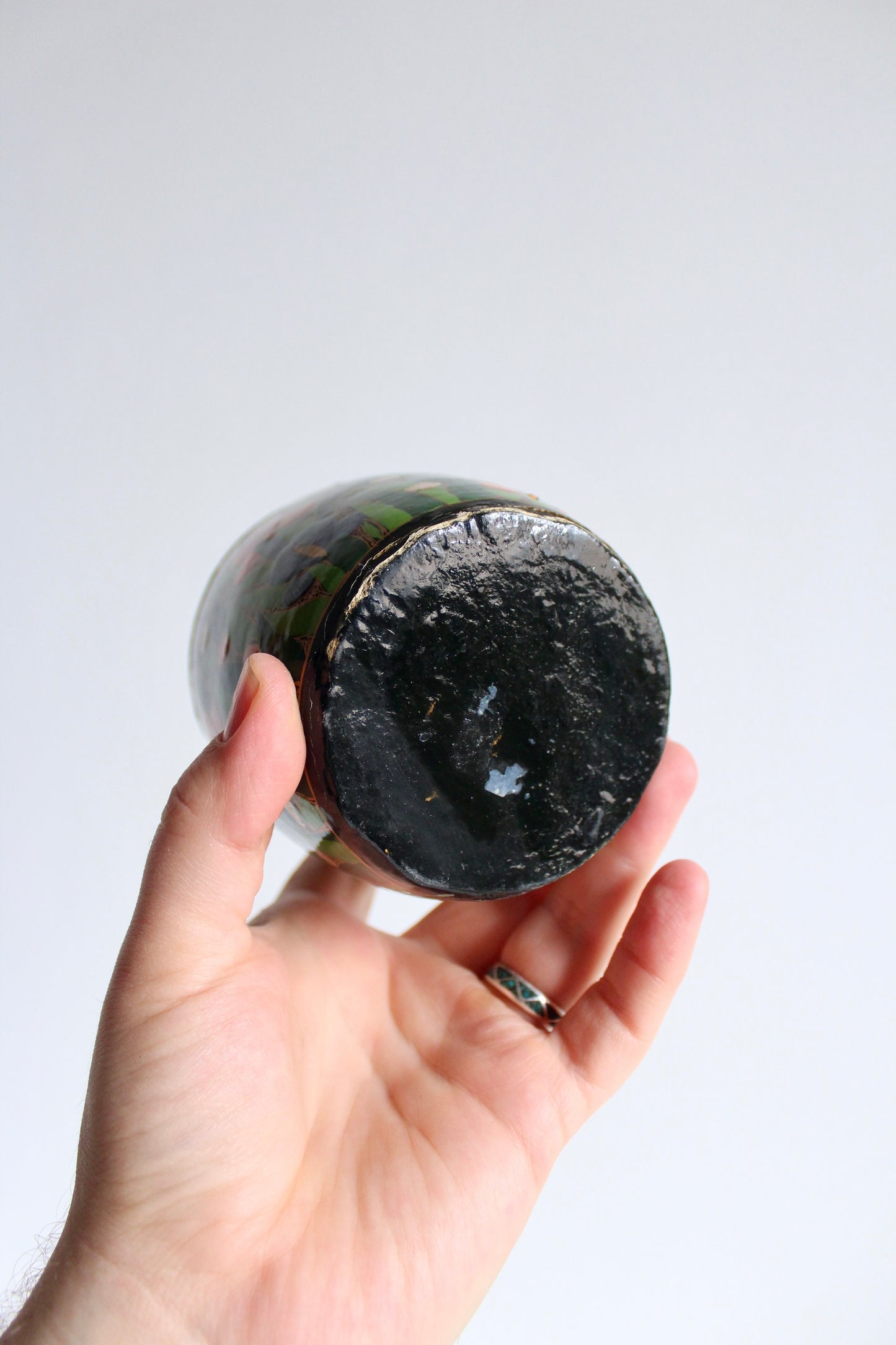 Vintage Handpainted Kashmiri Papier-Mache Tray and Jar