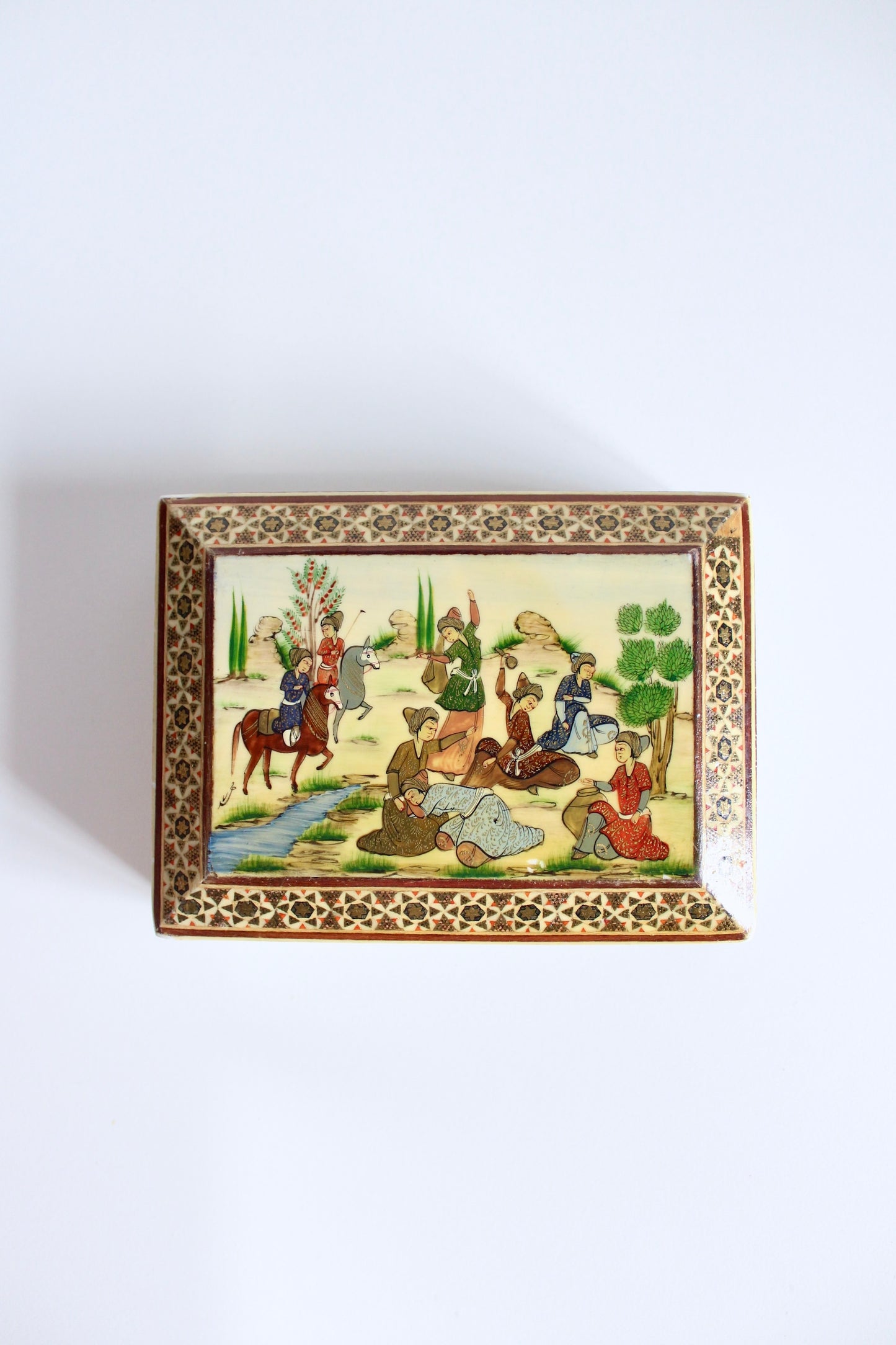 Persian Khatam Kari Handmade Box with Painted Lid