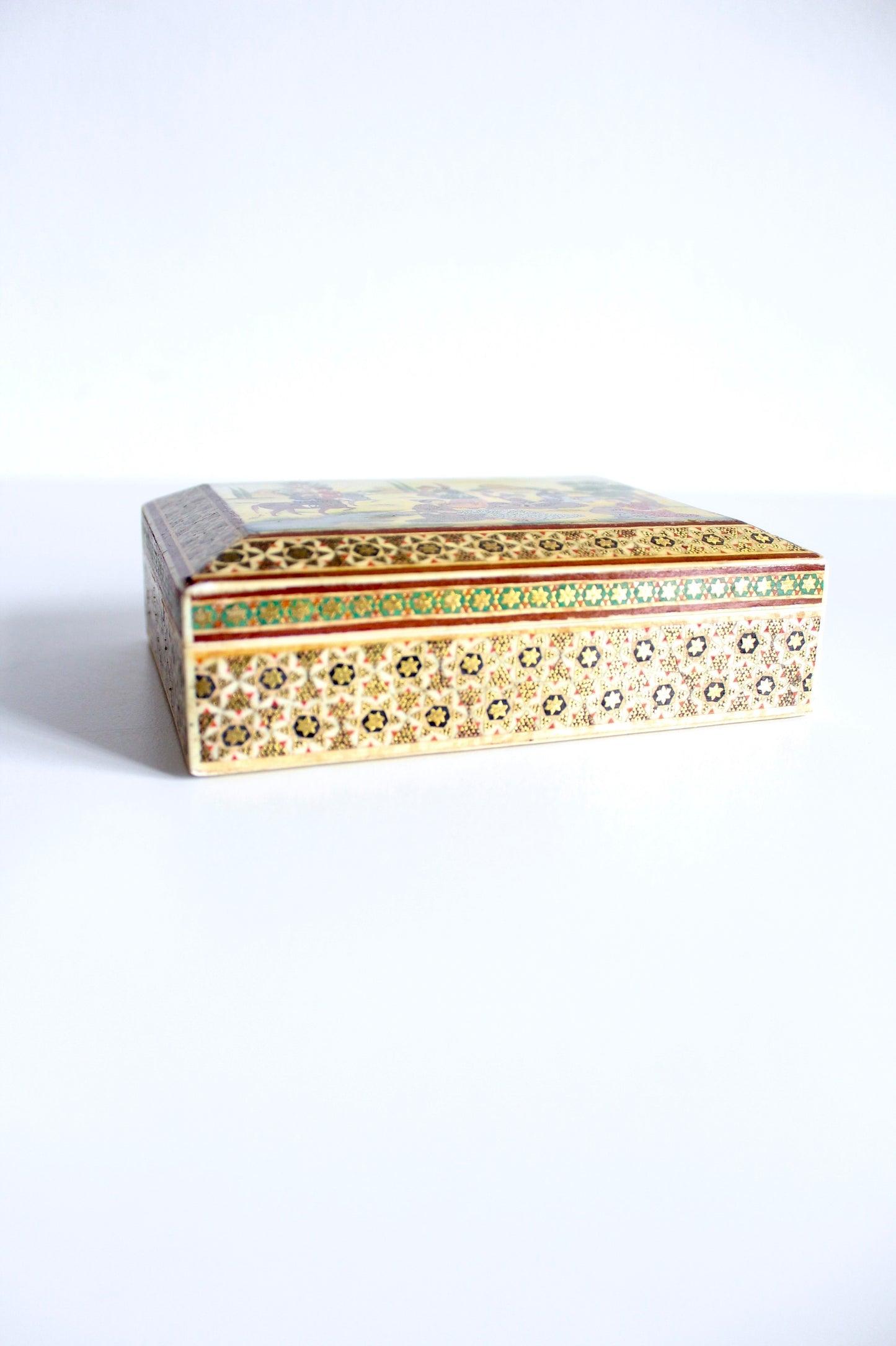 Persian Khatam Kari Handmade Box with Painted Lid