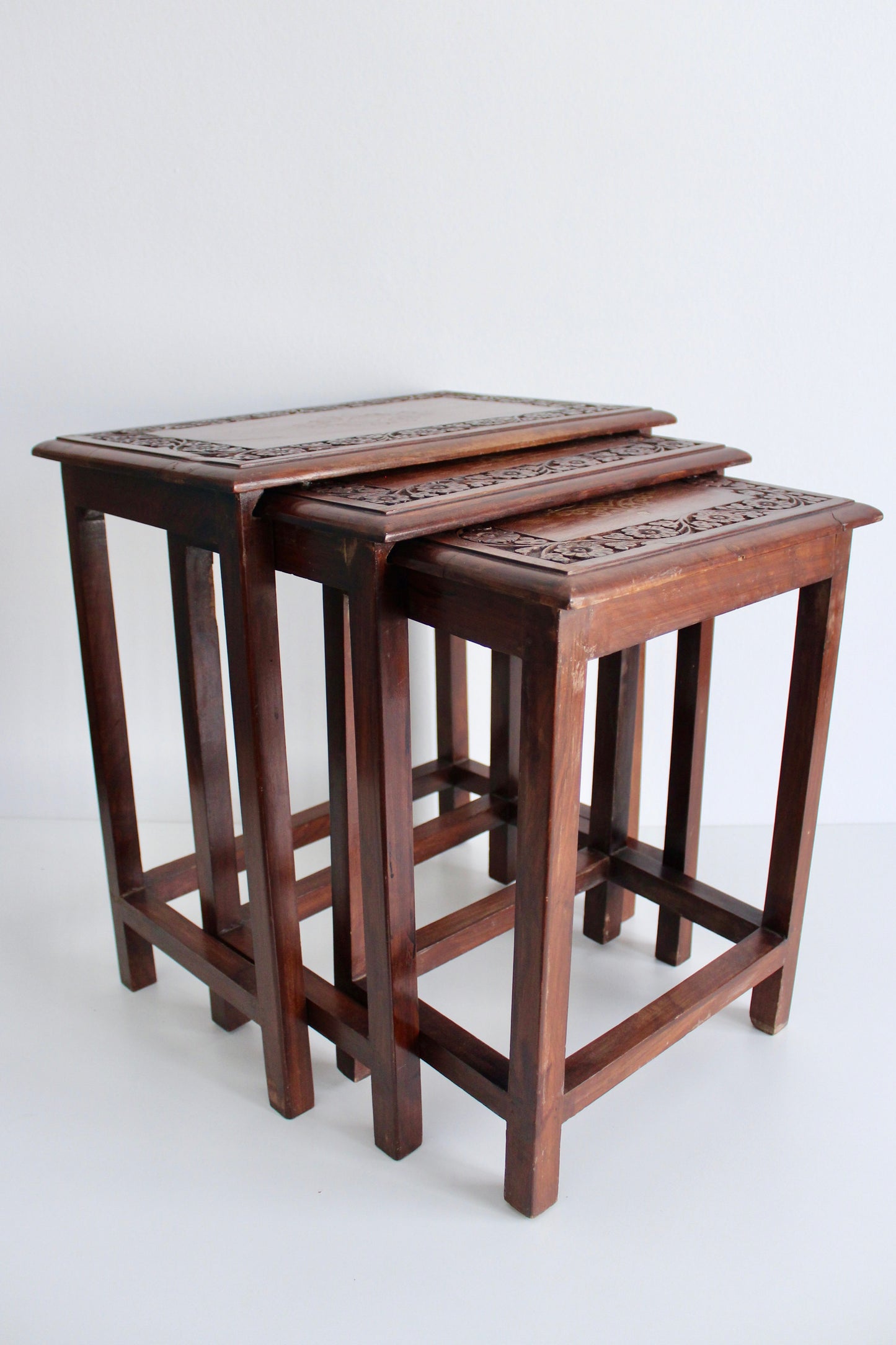 Vintage Rosewood Pakistani Carved Nesting Tables