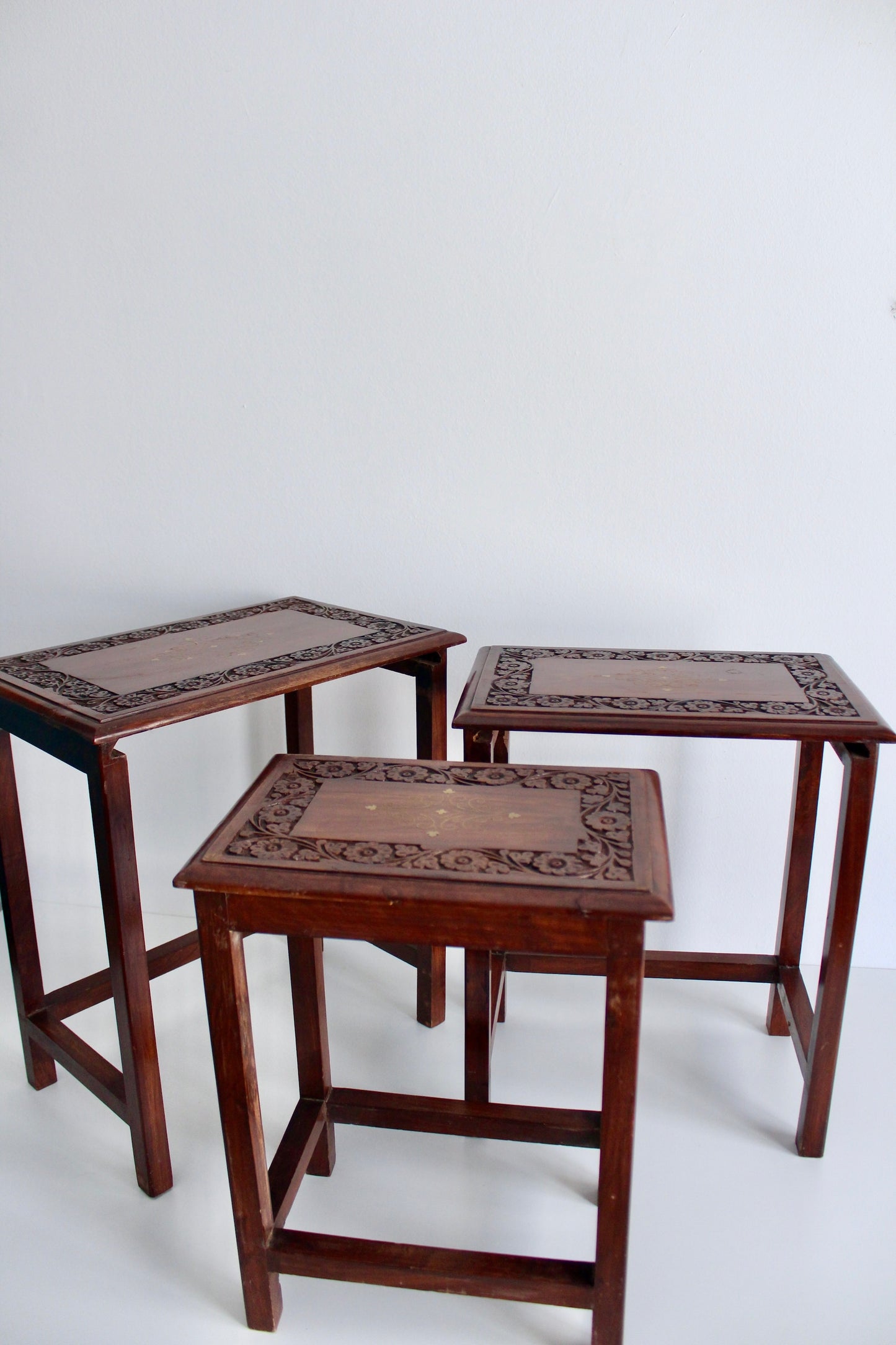 Vintage Rosewood Pakistani Carved Nesting Tables