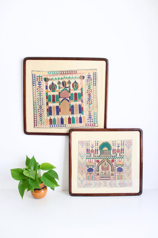 Antique Hand-embroidered Framed Linen Prayer Cloths