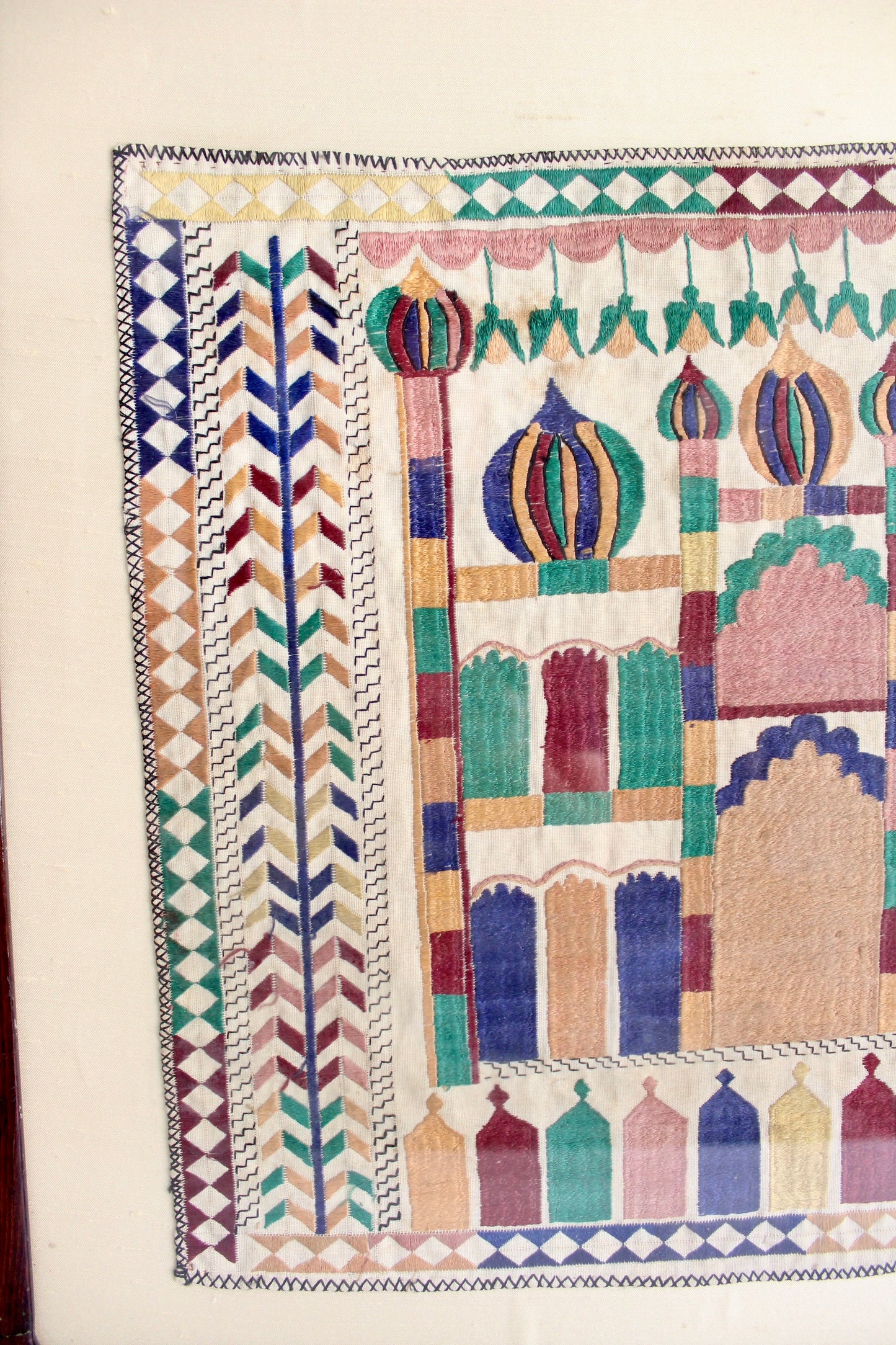 Antique Hand-embroidered Framed Linen Prayer Cloths