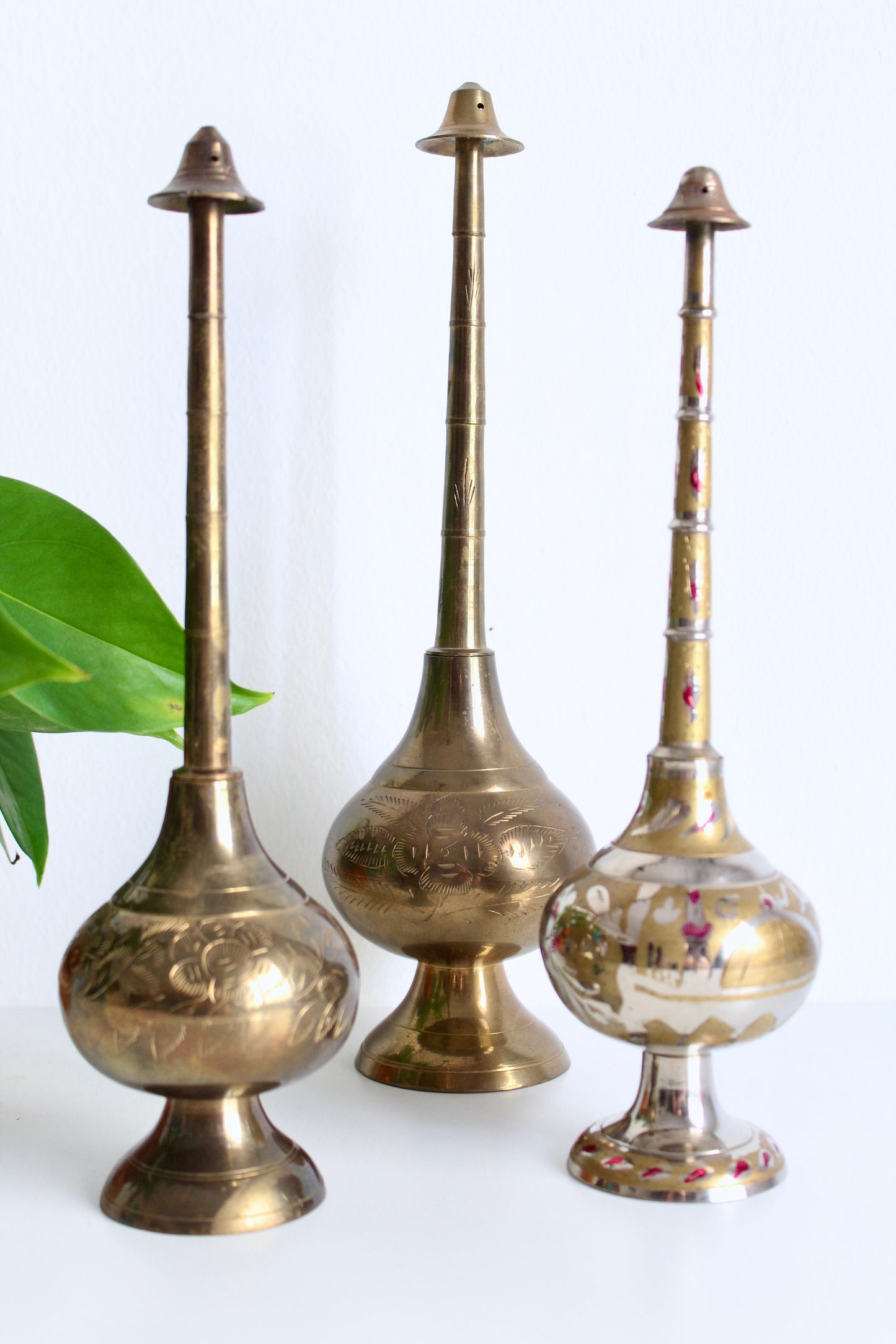 Set of Three Vintage Brass Perfume Bottles