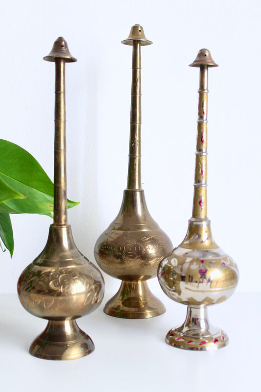 Set of Three Vintage Brass Perfume Bottles