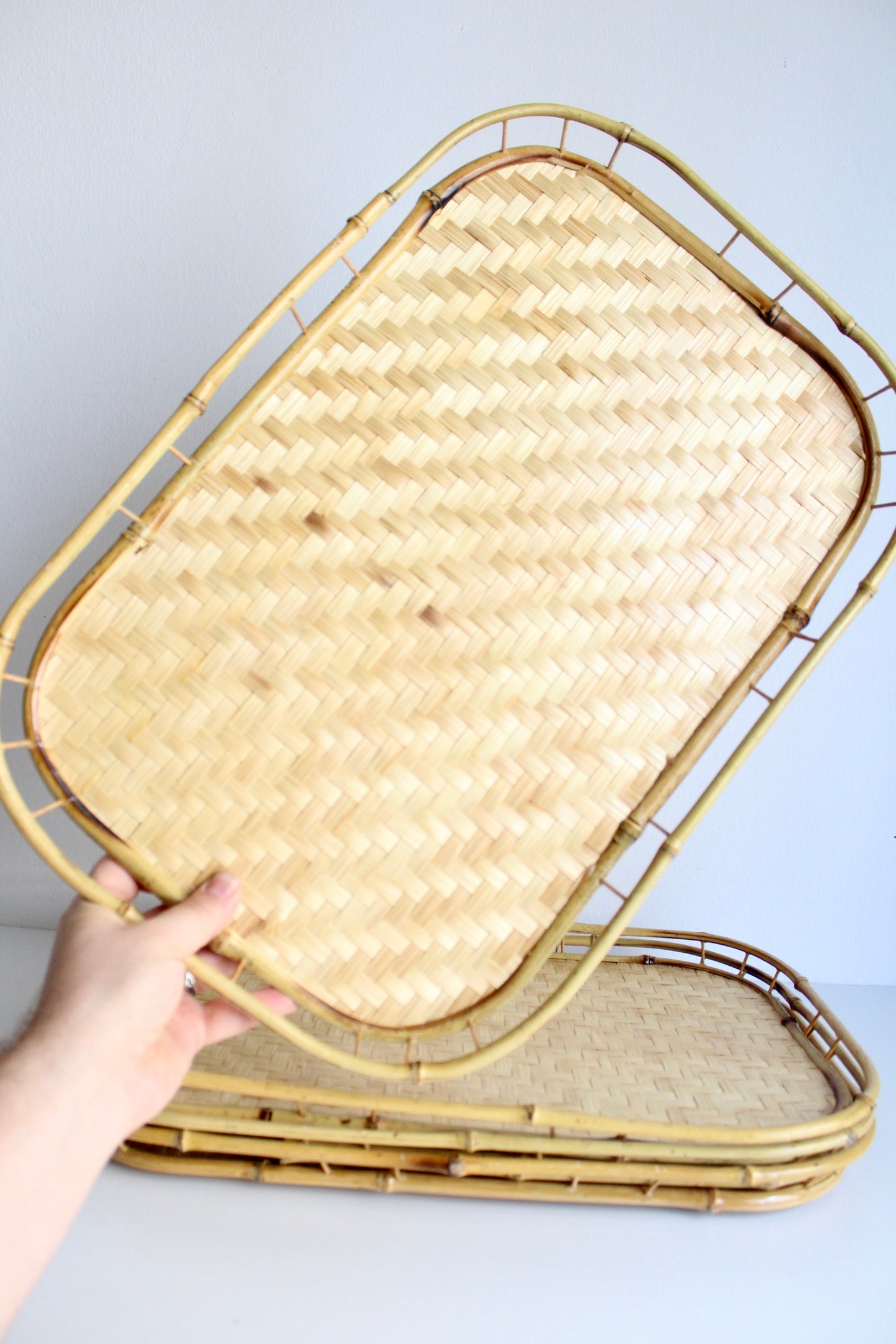 Set of Four Bamboo Trays