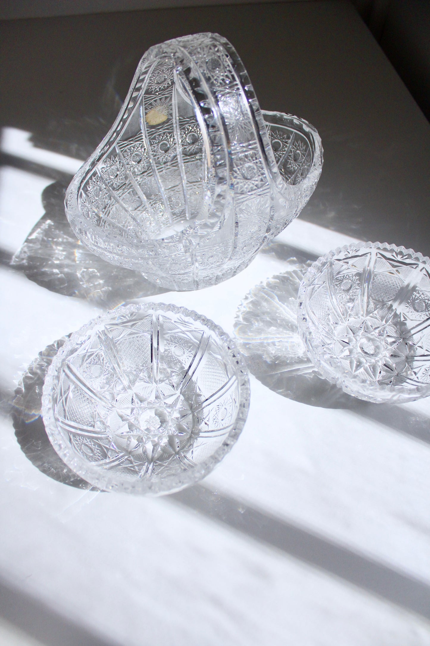 Set of Clear Bohemian Cut Crystal Serving ware