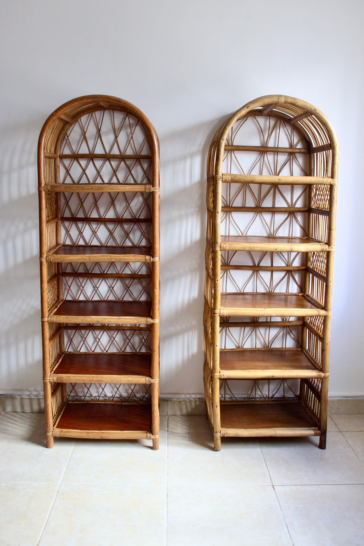 1970s Rattan and Bamboo Etageres Set
