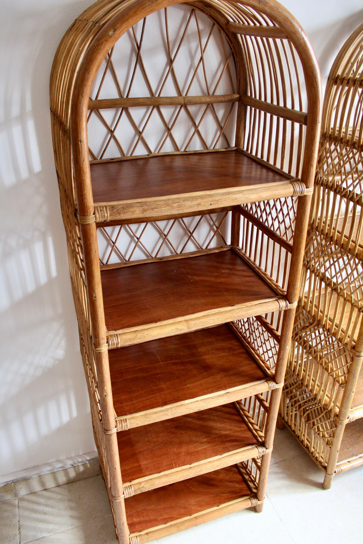 1970s Rattan and Bamboo Etageres Set