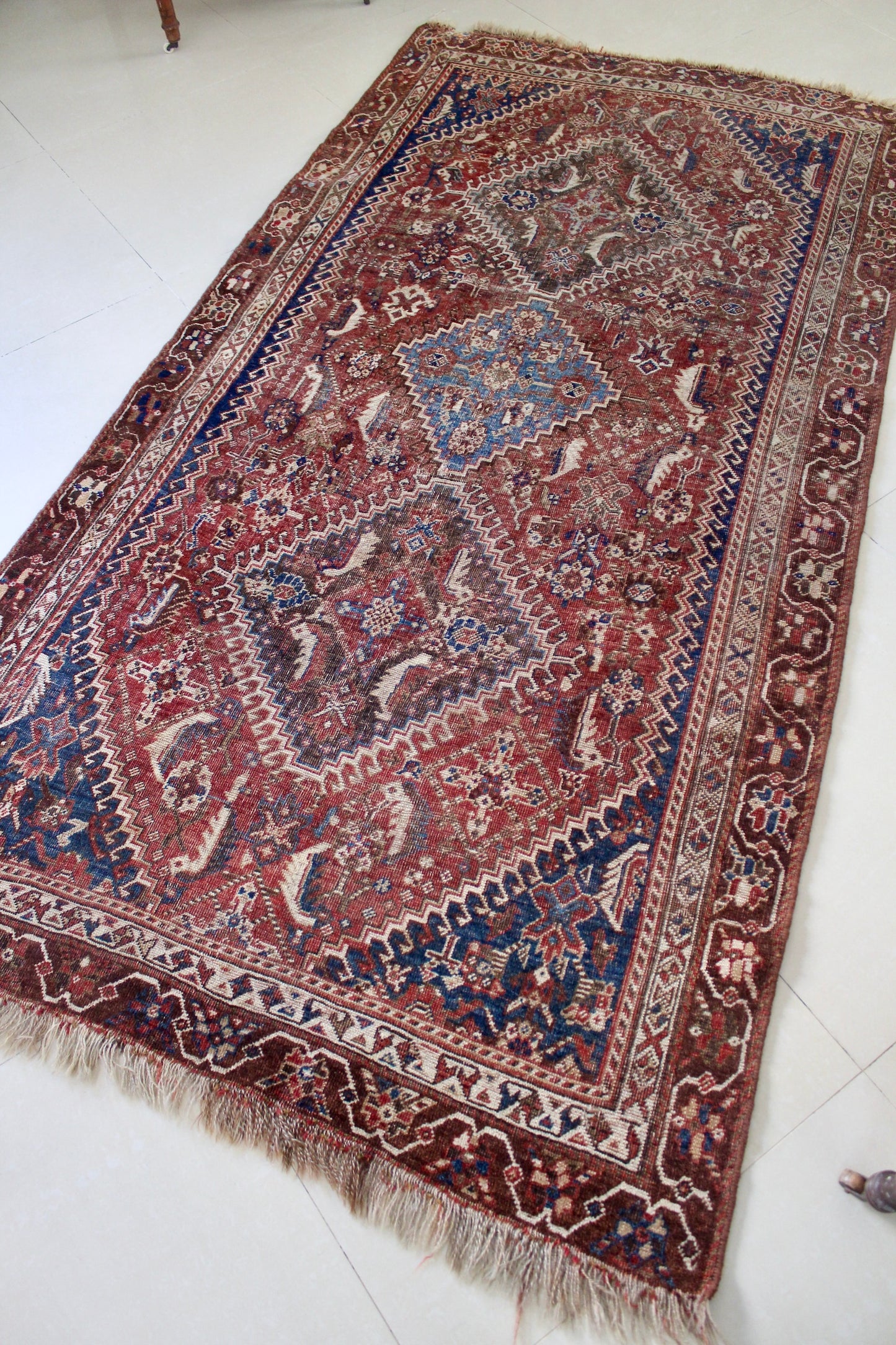 Antique Persian Qashqai Carpet 80-100 Yrs Old - 132x245