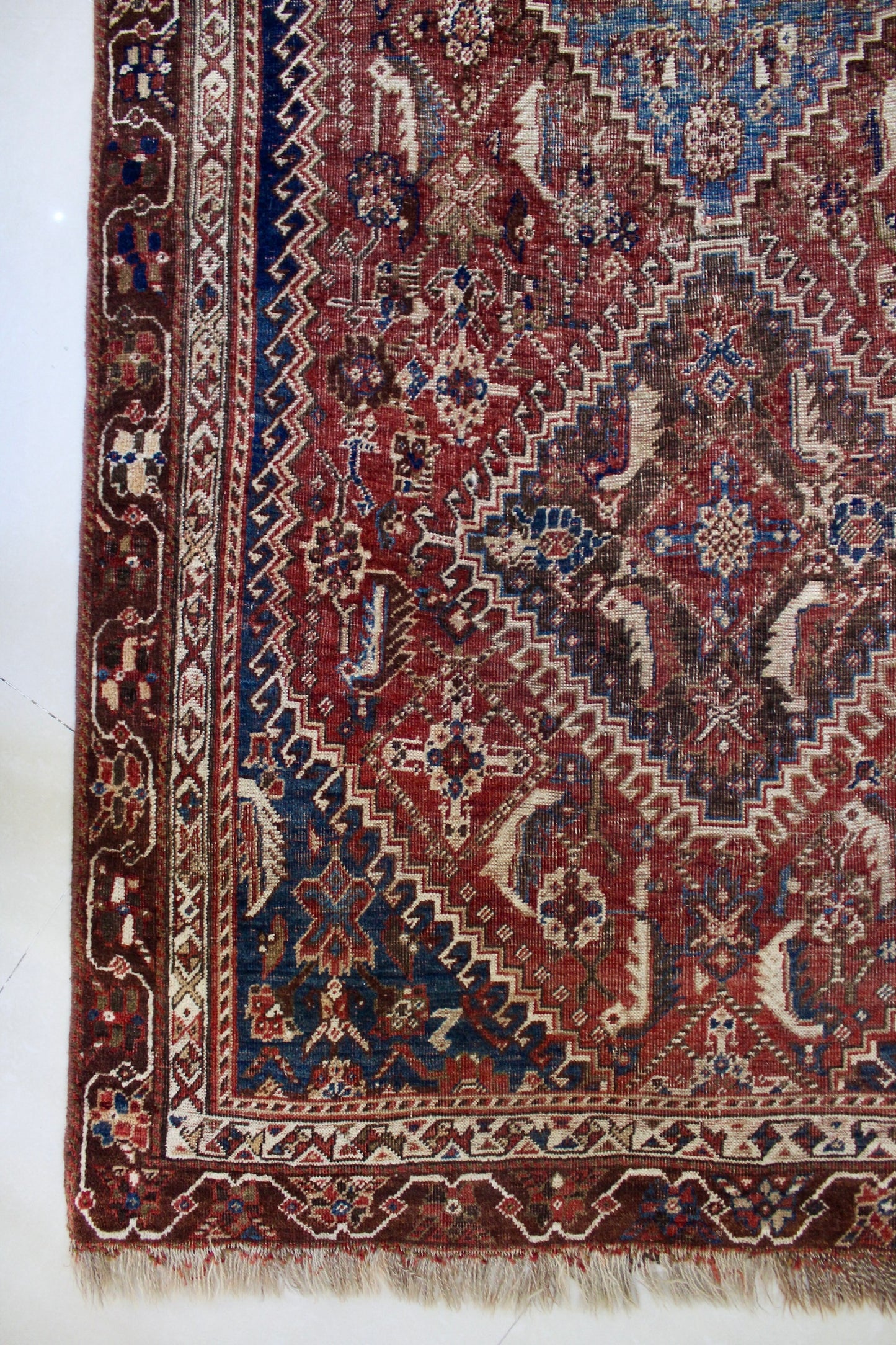 Antique Persian Qashqai Carpet 80-100 Yrs Old - 132x245