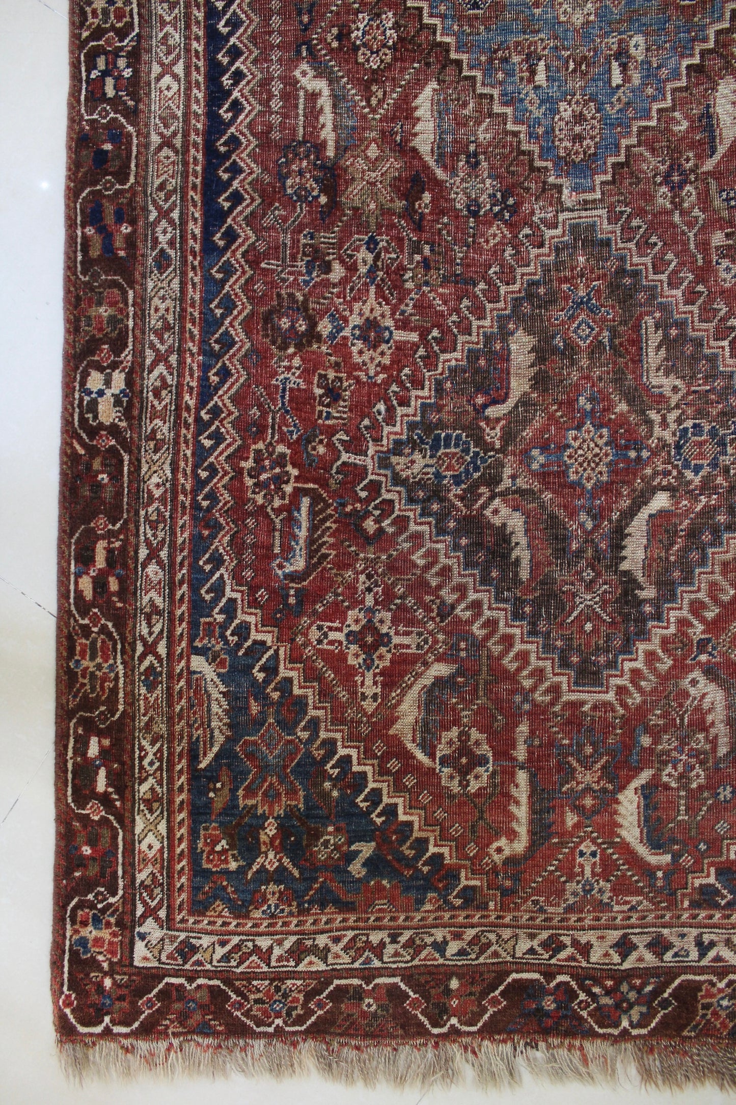 Antique Persian Qashqai Carpet 80-100 Yrs Old - 132x245