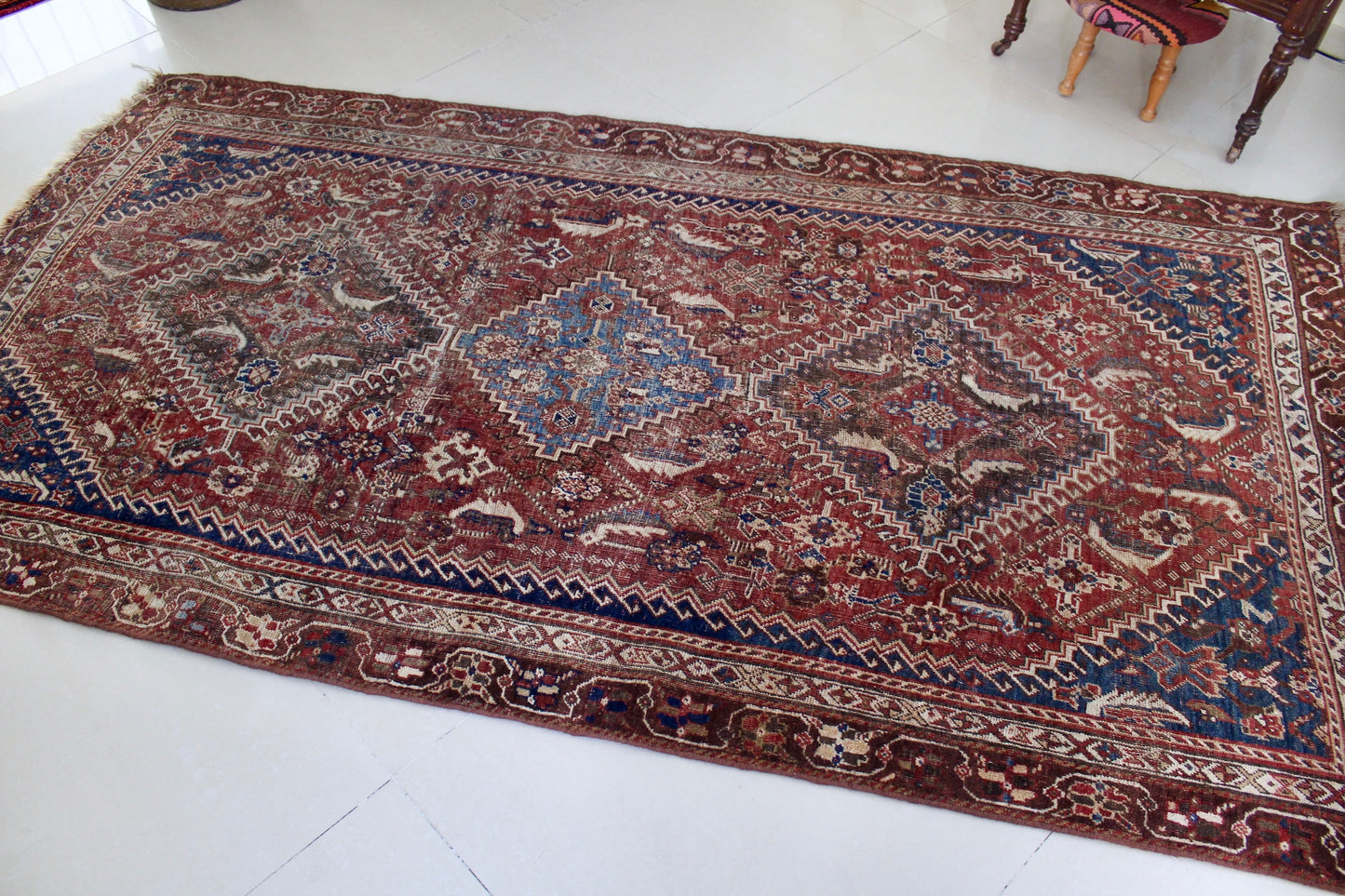 Antique Persian Qashqai Carpet 80-100 Yrs Old - 132x245