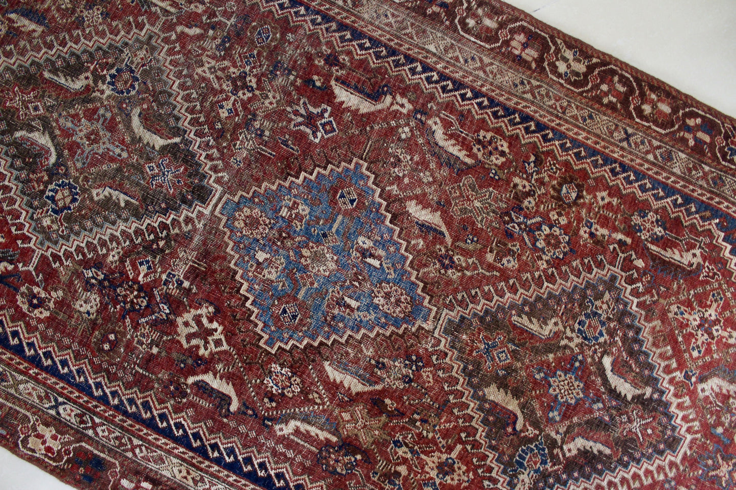 Antique Persian Qashqai Carpet 80-100 Yrs Old - 132x245