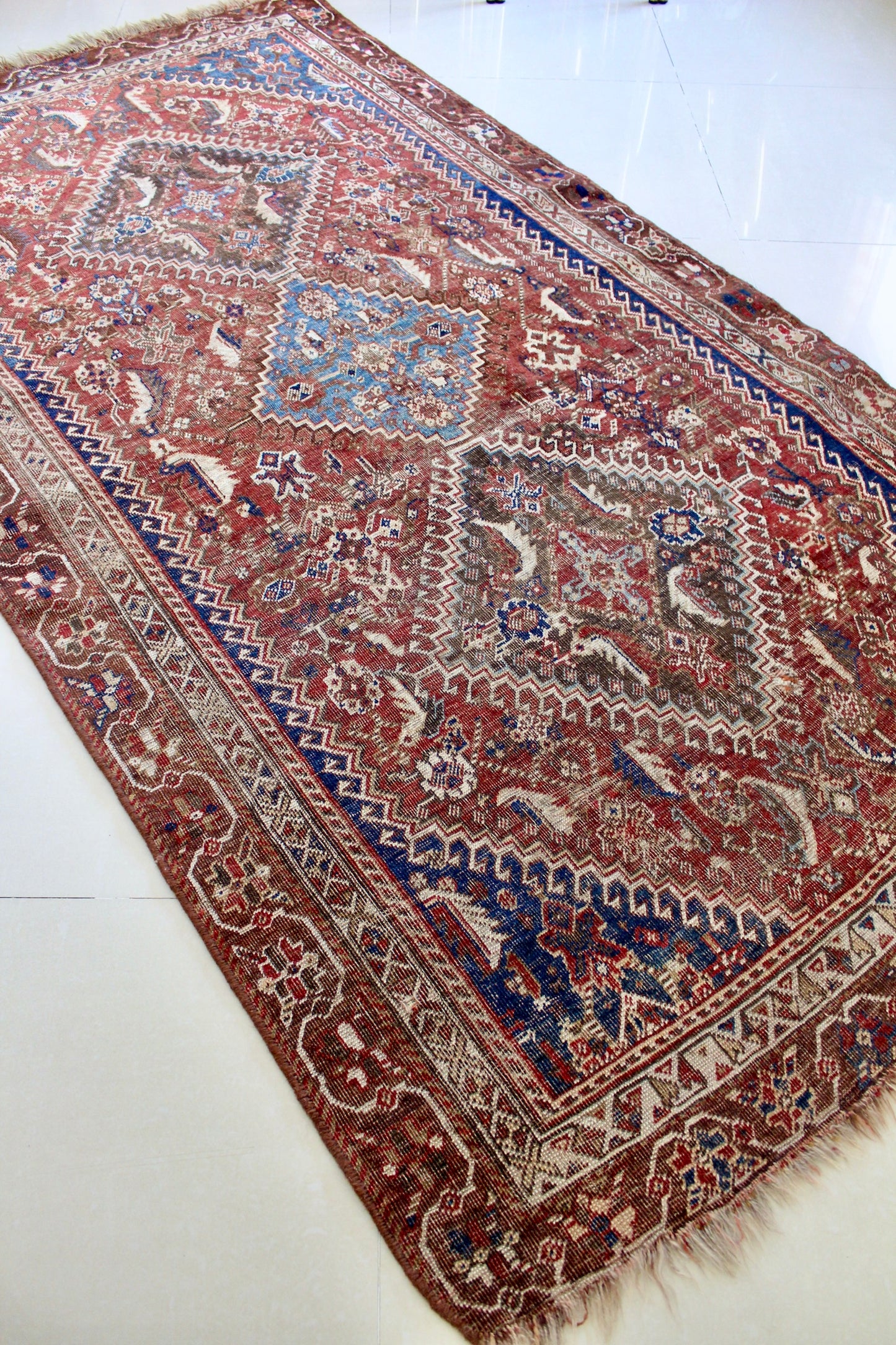 Antique Persian Qashqai Carpet 80-100 Yrs Old - 132x245