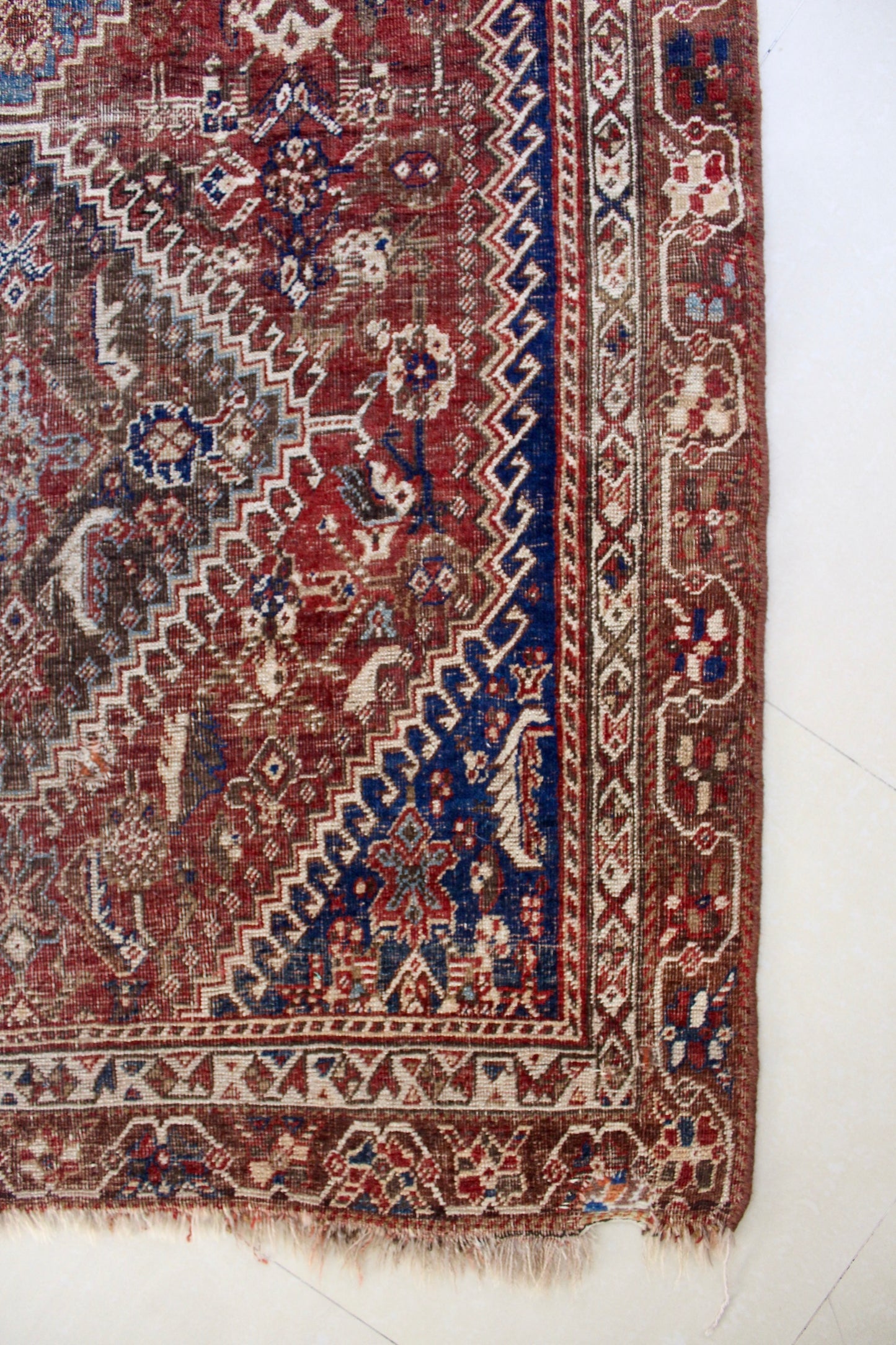 Antique Persian Qashqai Carpet 80-100 Yrs Old - 132x245
