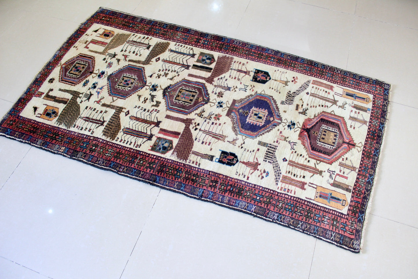 Vintage 1980s-1990s Persian Qashqai Gabbeh - 95x164