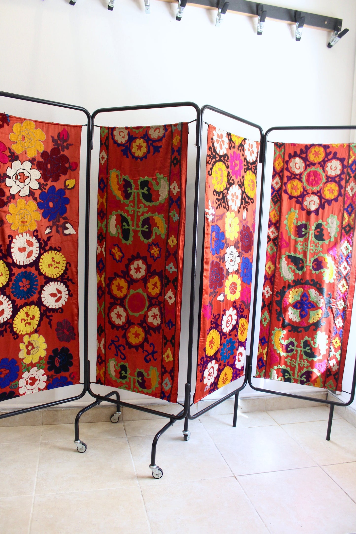 XL Vintage Metal Screen with Suzani Panels