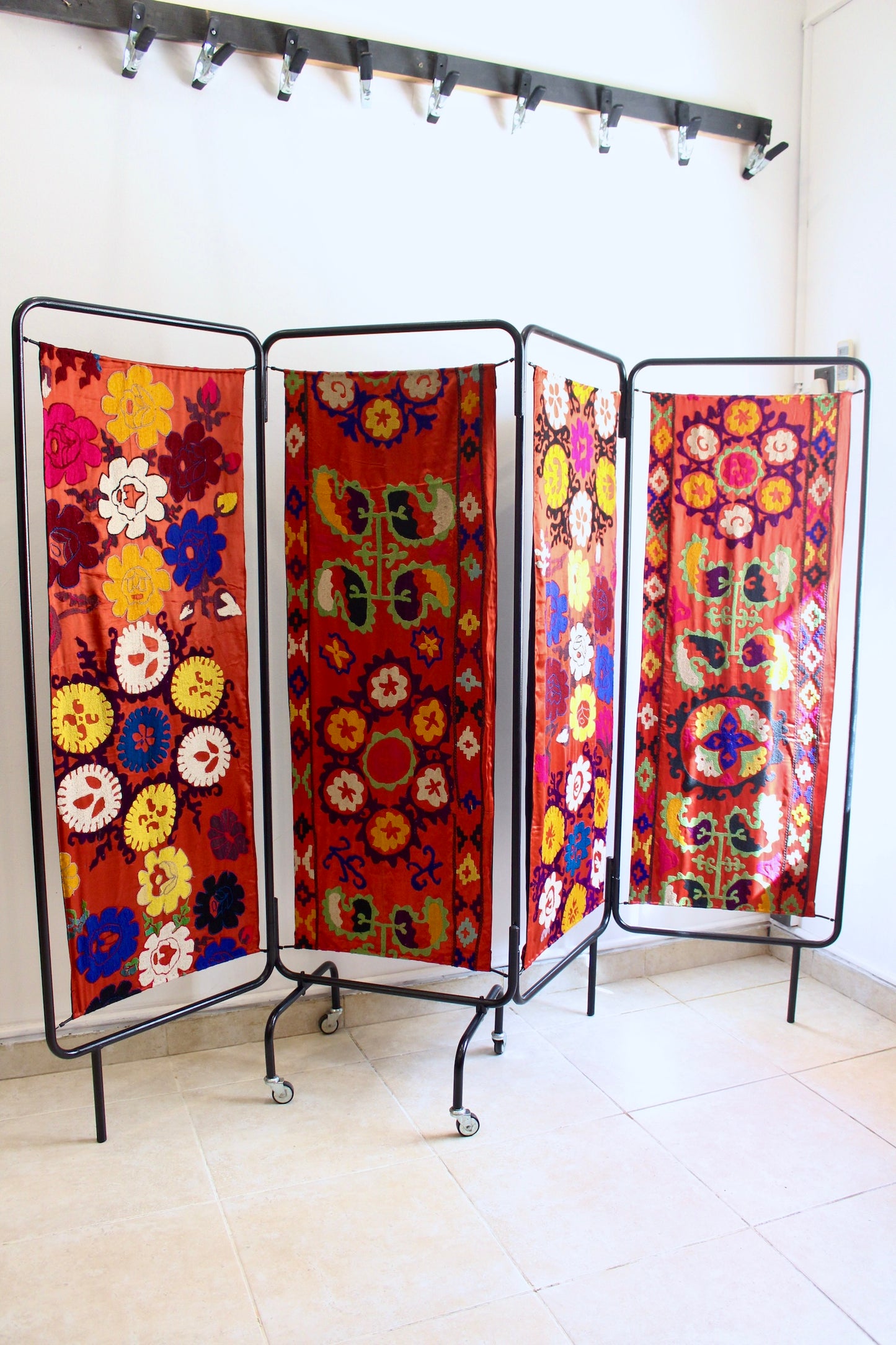 XL Vintage Metal Screen with Suzani Panels