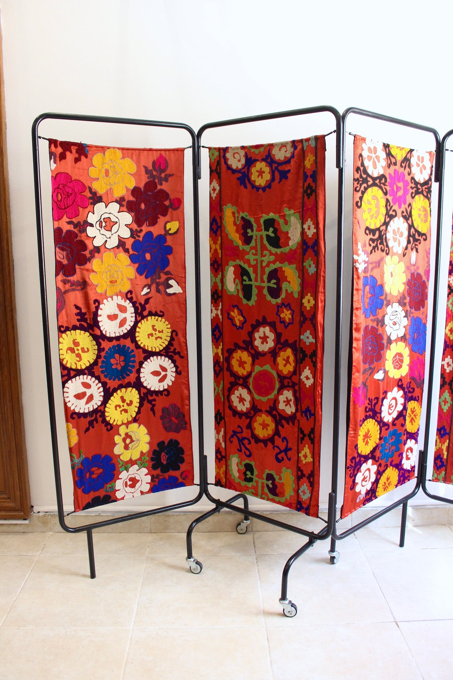 XL Vintage Metal Screen with Suzani Panels