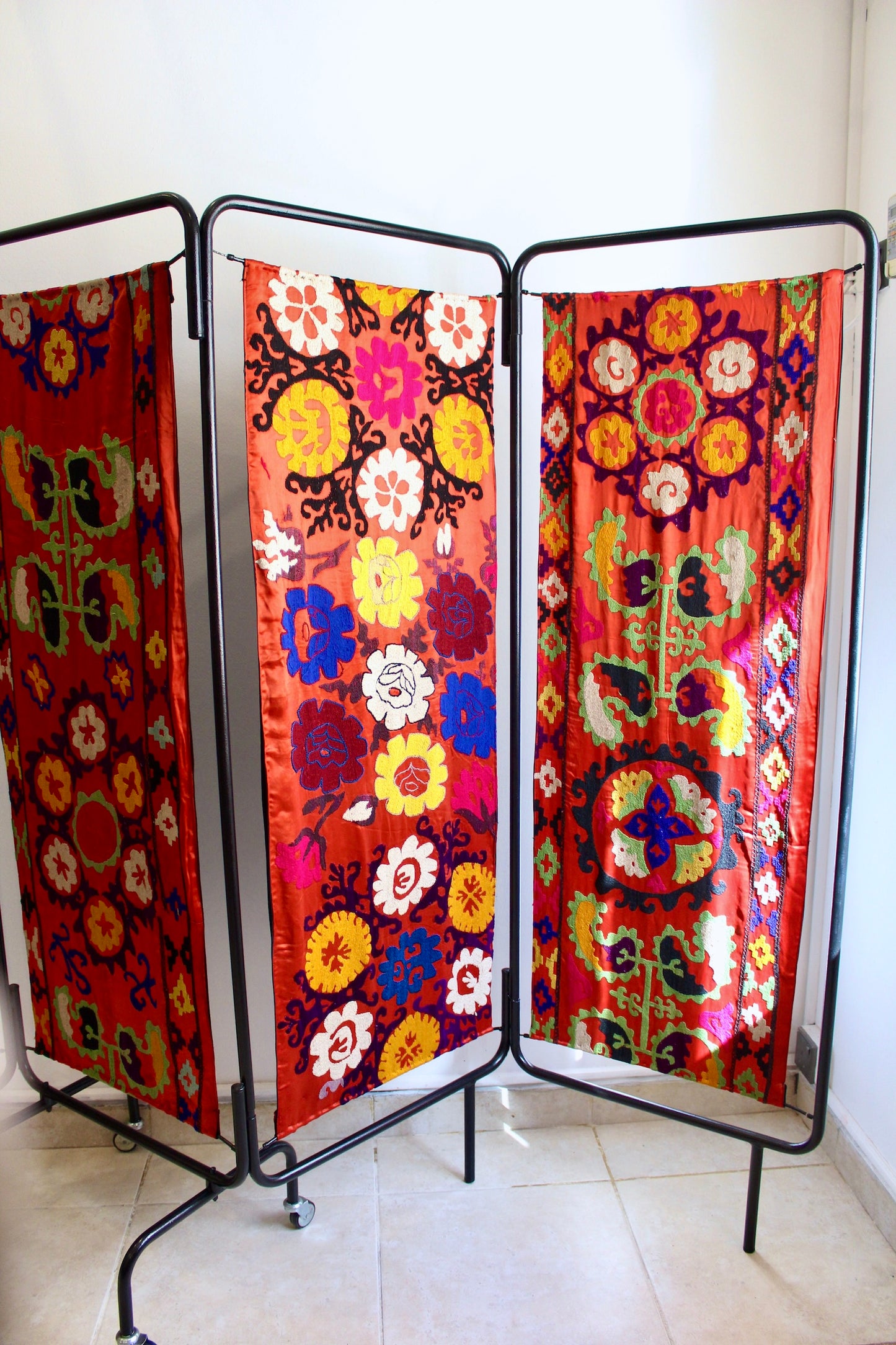 XL Vintage Metal Screen with Suzani Panels