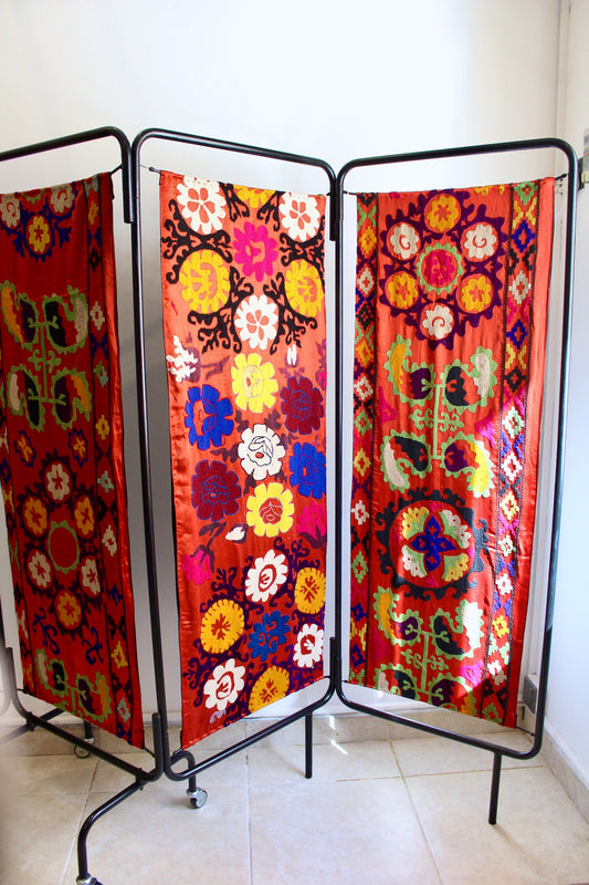 XL Vintage Metal Screen with Suzani Panels