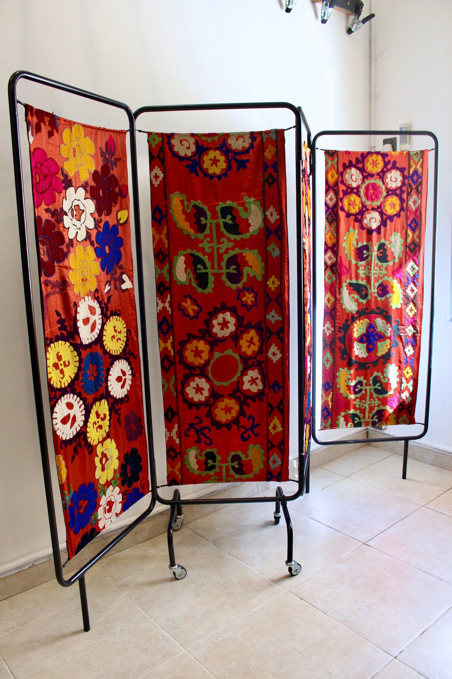 XL Vintage Metal Screen with Suzani Panels