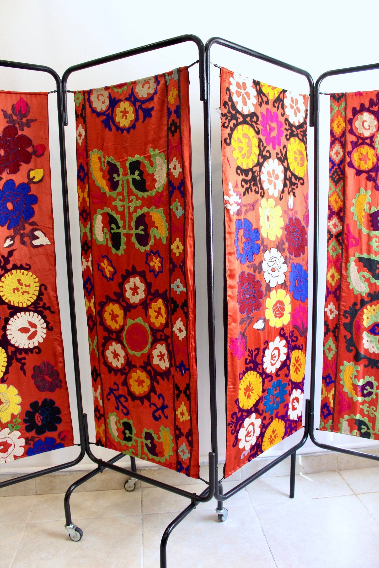 XL Vintage Metal Screen with Suzani Panels