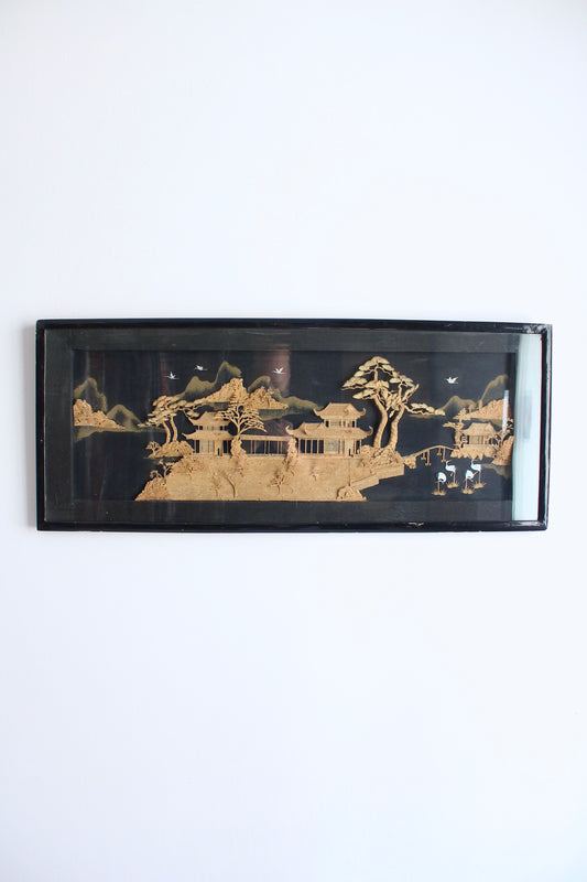 Vintage Midcentury Chinese Cork Wall Decor