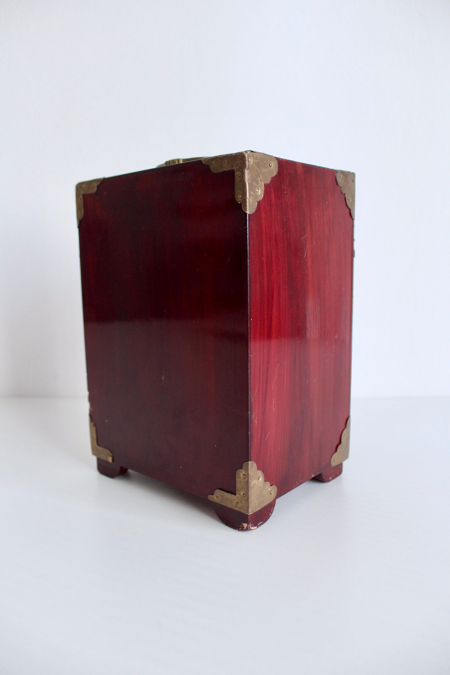 Vintage Chinese Handmade Wood and Stone Jewelry Box