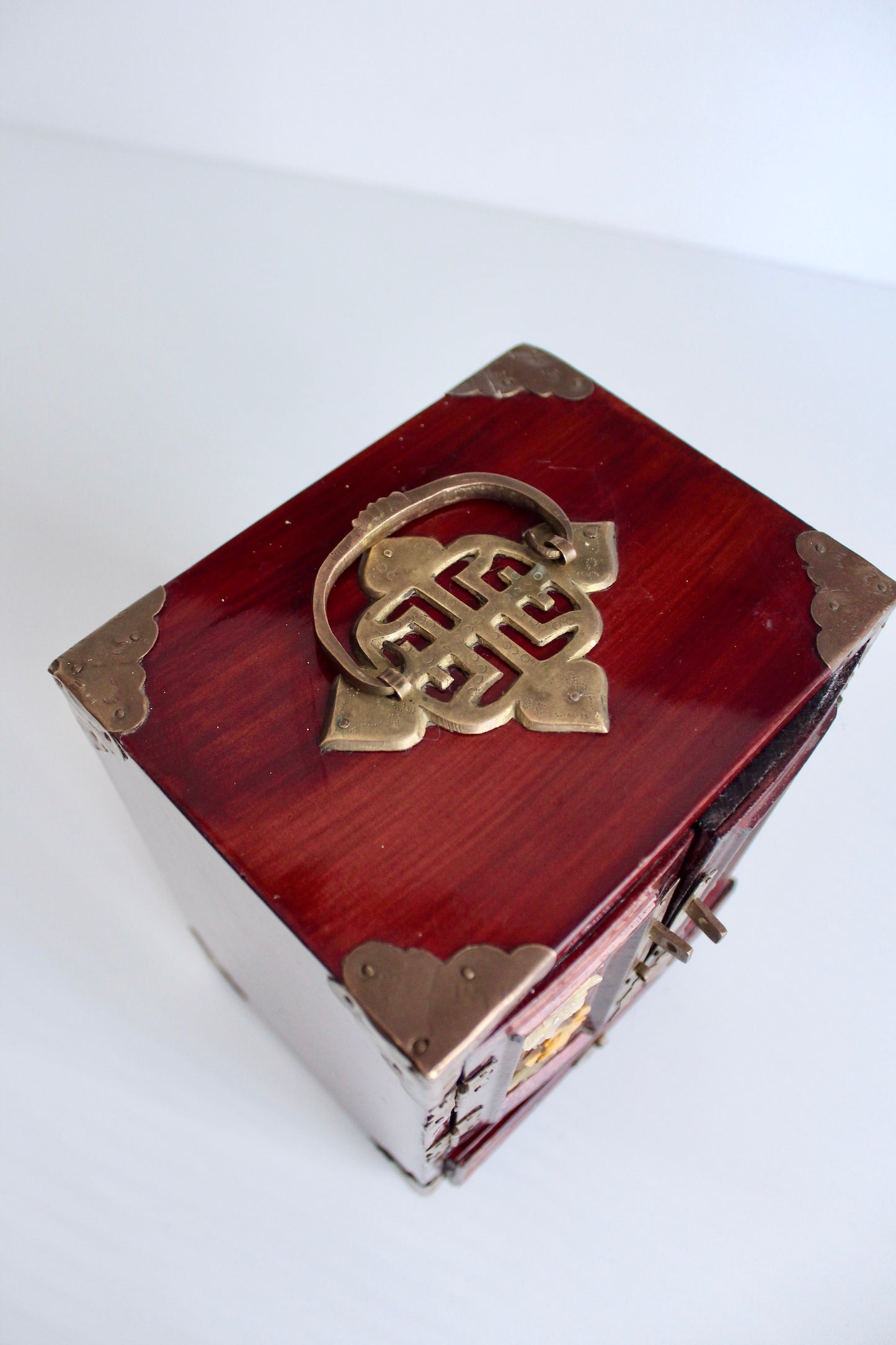 Vintage Chinese Handmade Wood and Stone Jewelry Box