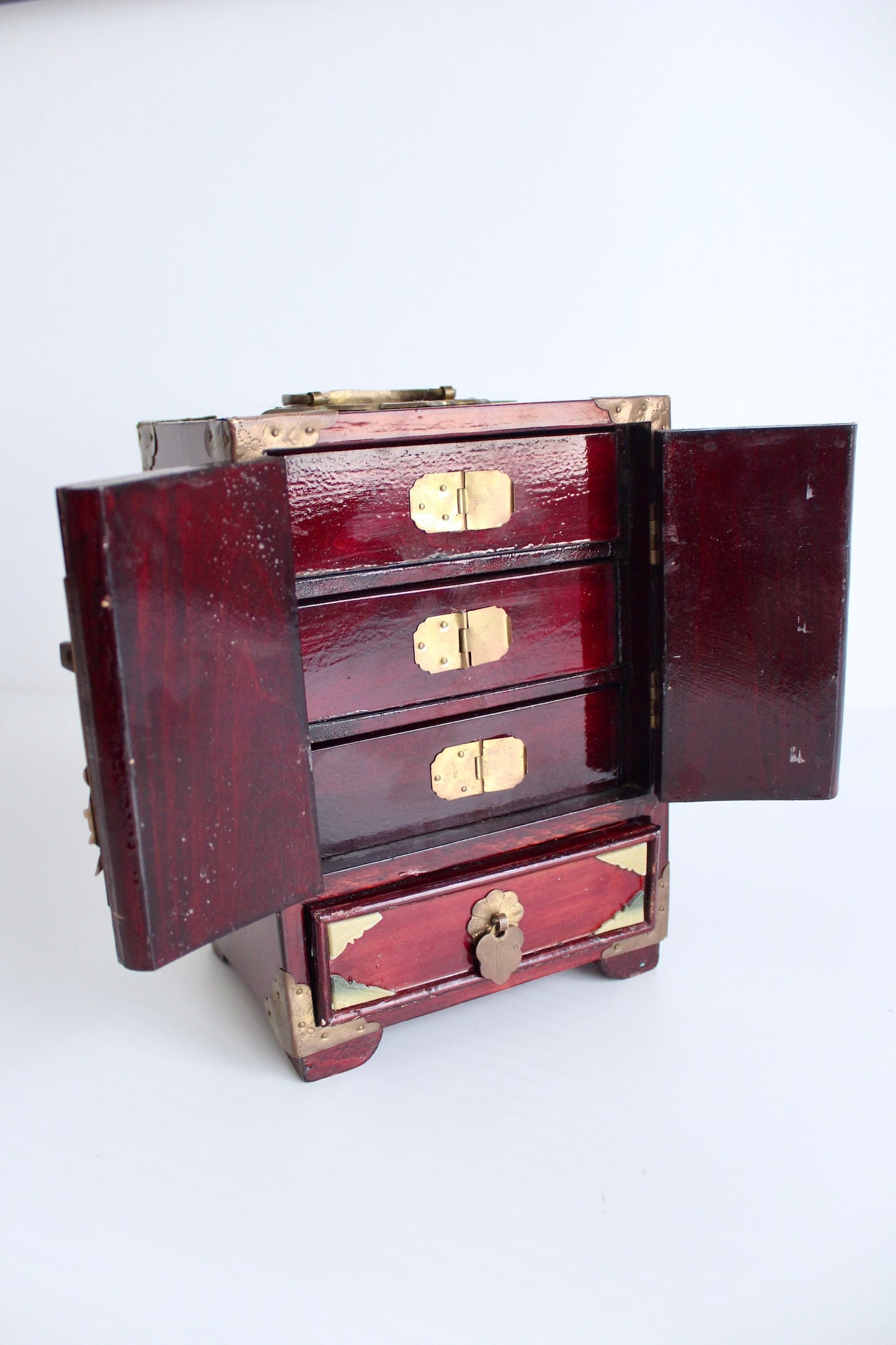 Vintage Chinese Handmade Wood and Stone Jewelry Box