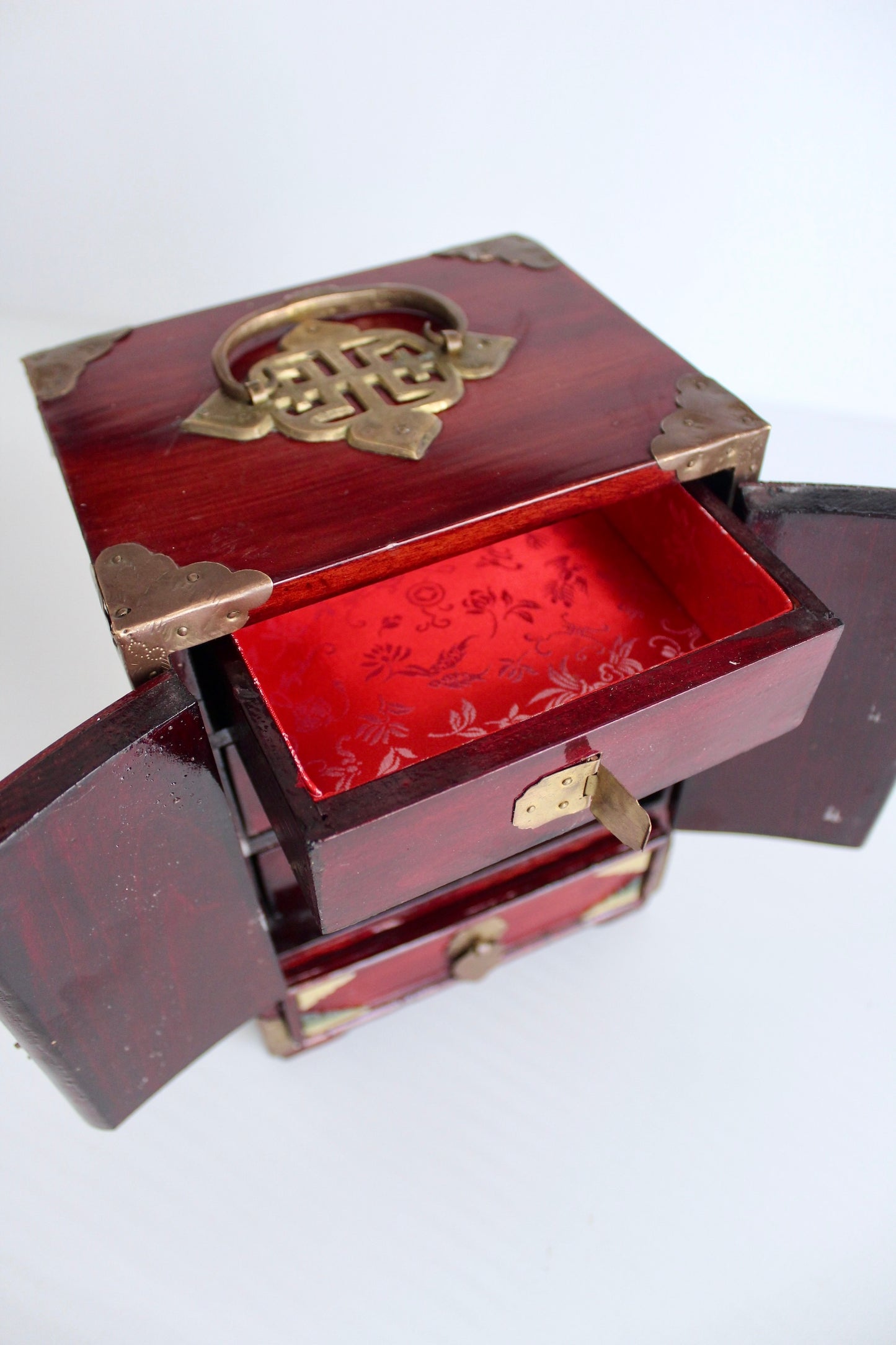 Vintage Chinese Handmade Wood and Stone Jewelry Box